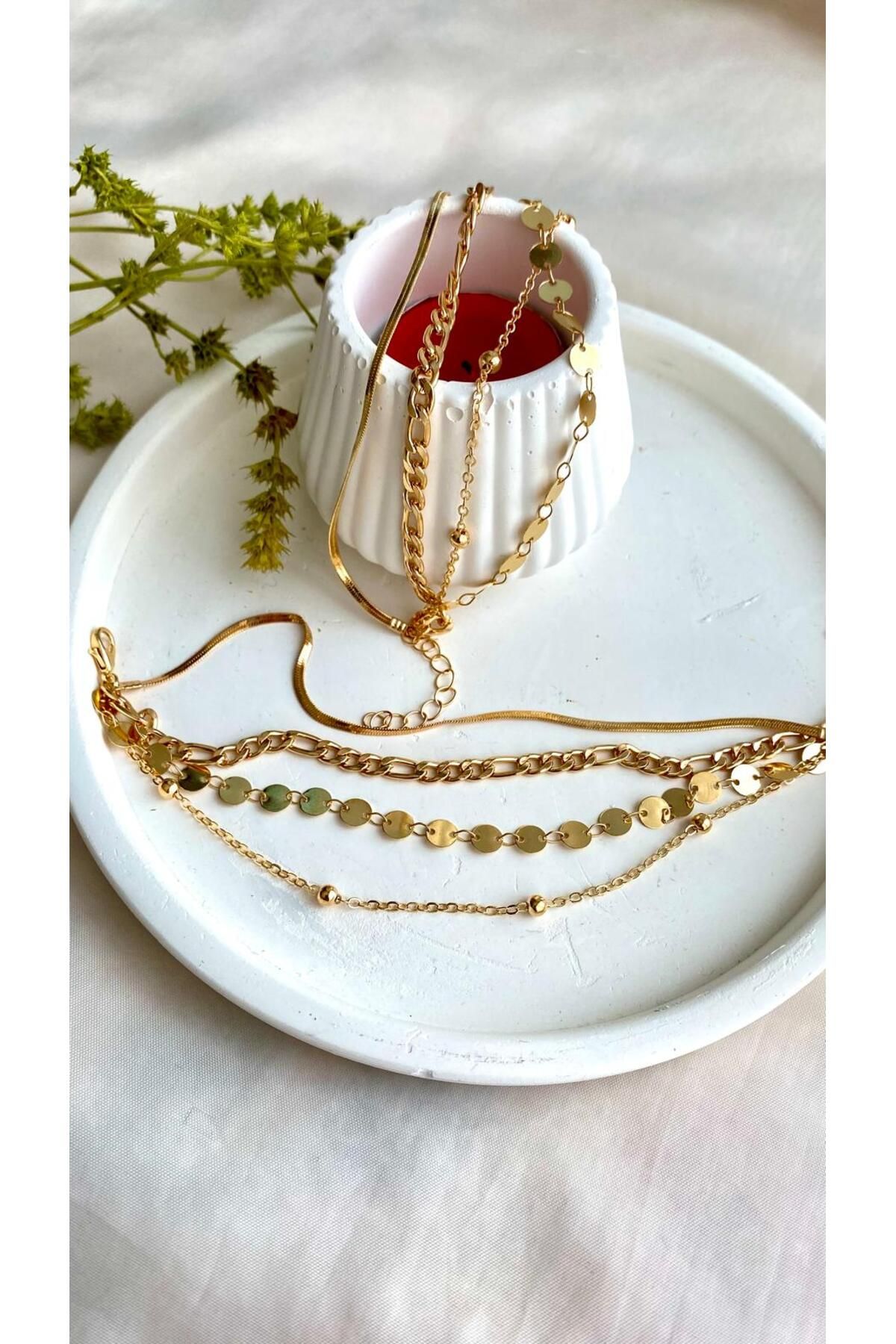 Butik Çelik 3'lü Kombin Bileklik Gold Rengi