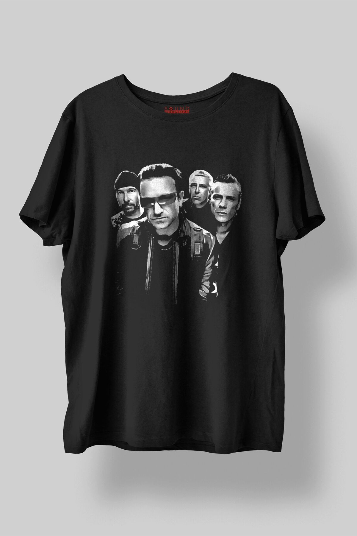 Sound Gorgeous U2 Müzik Tasarımlı Baskılı Regular Fit Unisex Siyah T-Shirt %100 Pamuk Rahat Kalıp Tişört No:0406