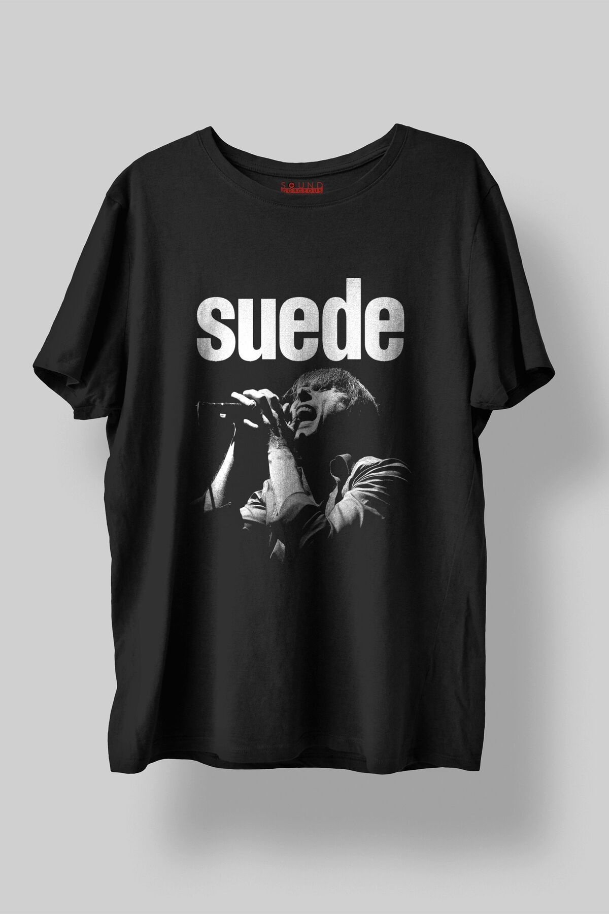 Sound Gorgeous Suede Müzik Tasarımlı Baskılı Regular Fit Unisex Siyah T-Shirt %100 Pamuk Rahat Kalıp Tişört No:0340
