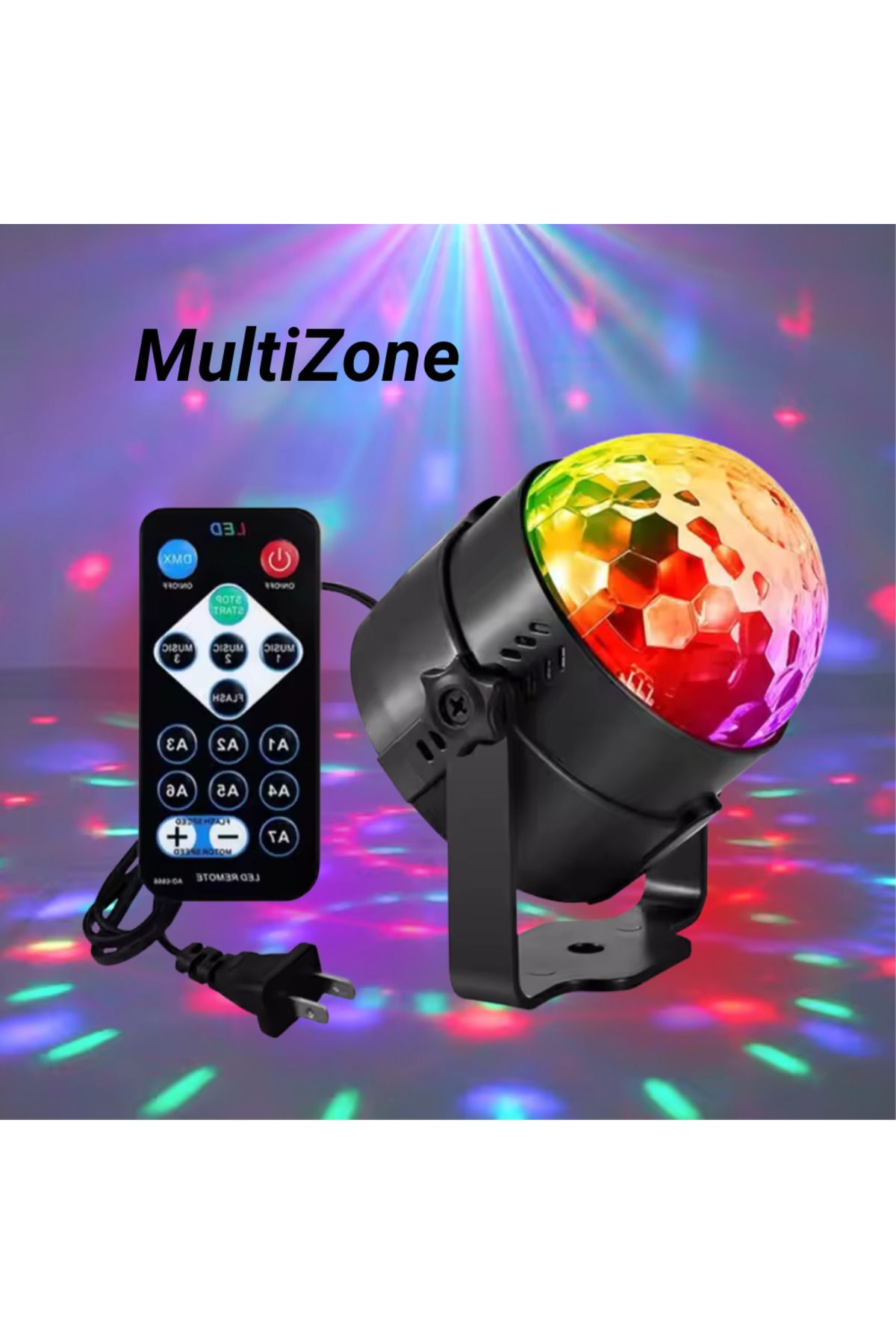 MultiZone Uzaktan Kumandalı Sese Duyarlı LED RGB Yansıtma Efektli Renkli Disko Topu Parti Işığı