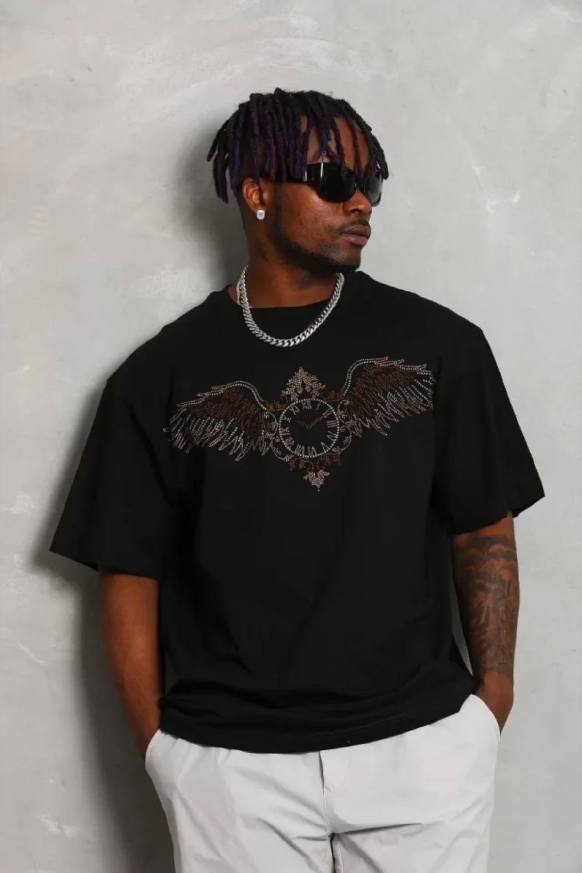 Silerra Unisex Oversize Taşlı Bisiklet Yaka T-Shirt - Siyah
