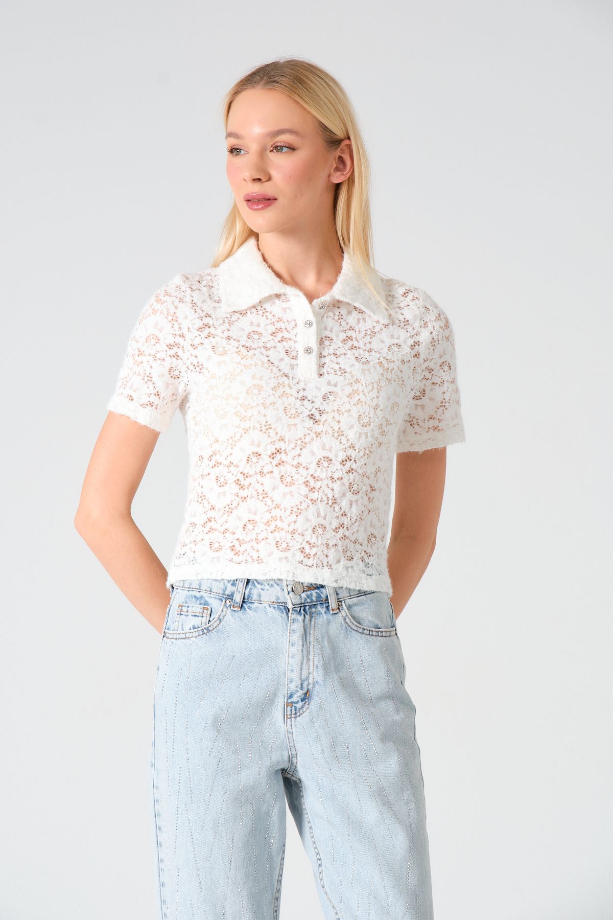 S'amore Clothing Polo Yaka Transparan Kazak