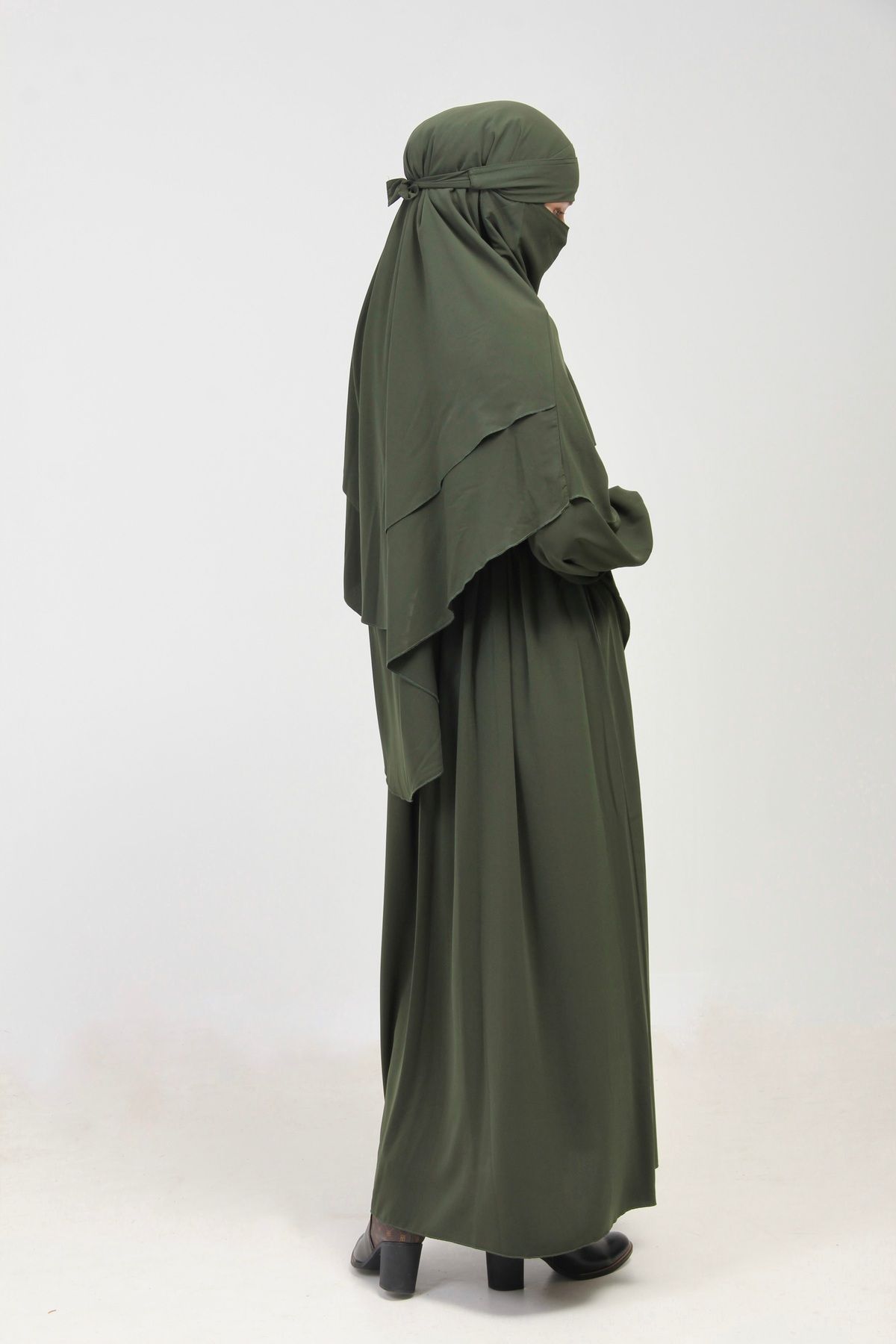 Altobeh Abaya Takımı- 3lü Takım- Kolu Fırfırlı Kemerli Çarşaflı Peçeli Takım