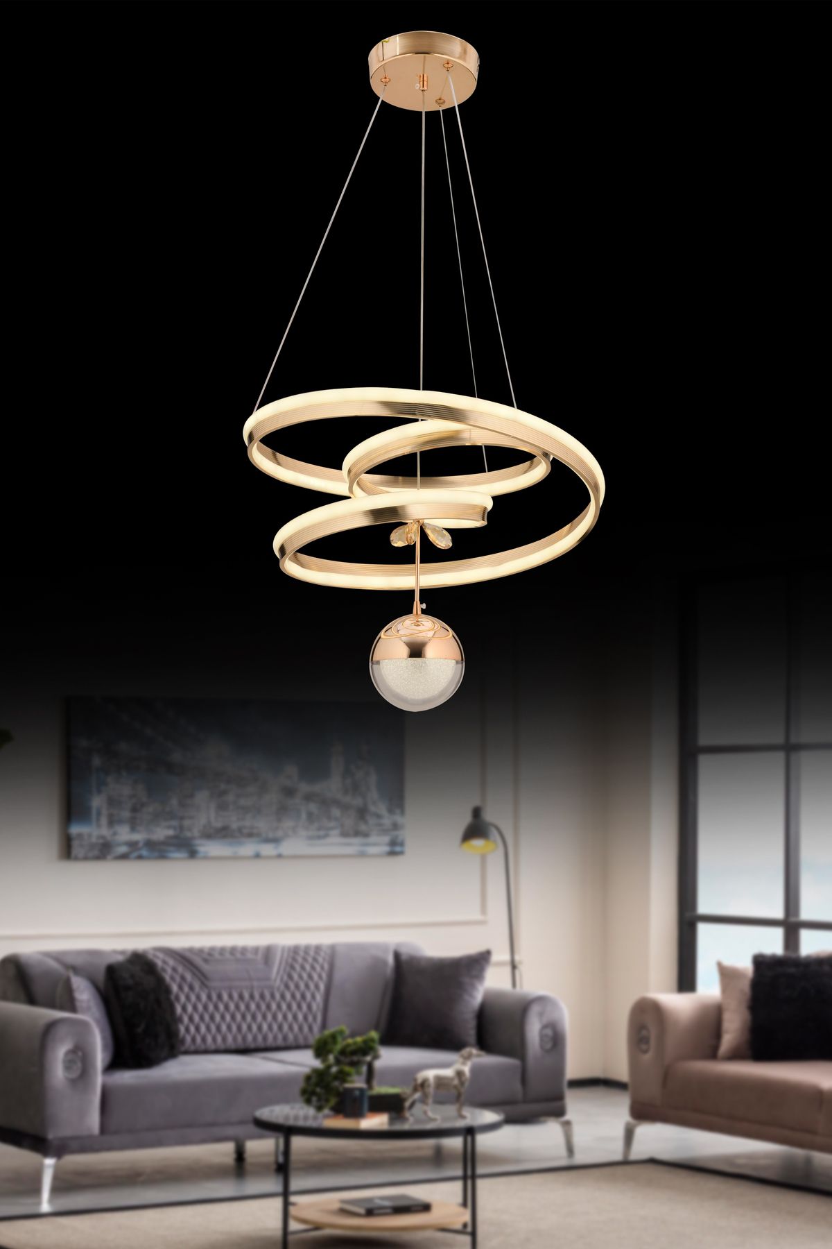 SEBA AYDINLATMA KAOS GOLD KÜRE LED Kumandalı (Beyaz, Sarı, Gün Işığı) Salon Mutfak Oturma Odası Hol Avize SB-LD-555