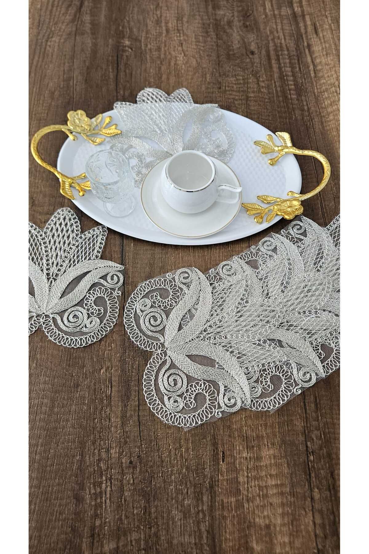 ZESA HOME 6 Lı Kahve Yanı Şık Sunum Peçeteleri Tül Güpürlü