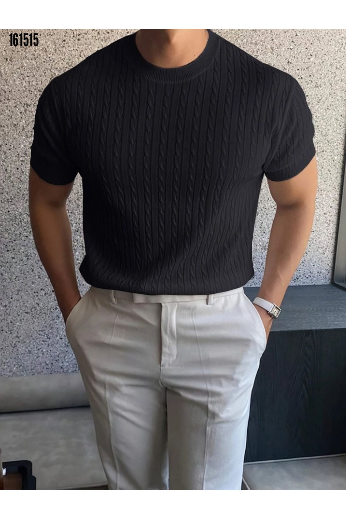 moda wanilia Erkek Bisiklet Yaka Old Money Kısa Kollu Triko T-shirt