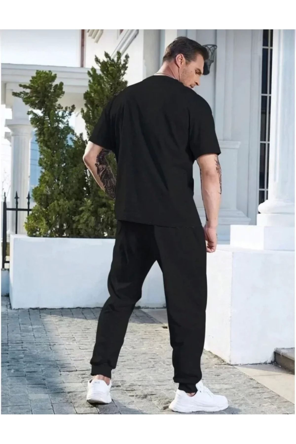 Silerra Unisex Düz T-Shirt Ve Eşofman Takımı - Siyah