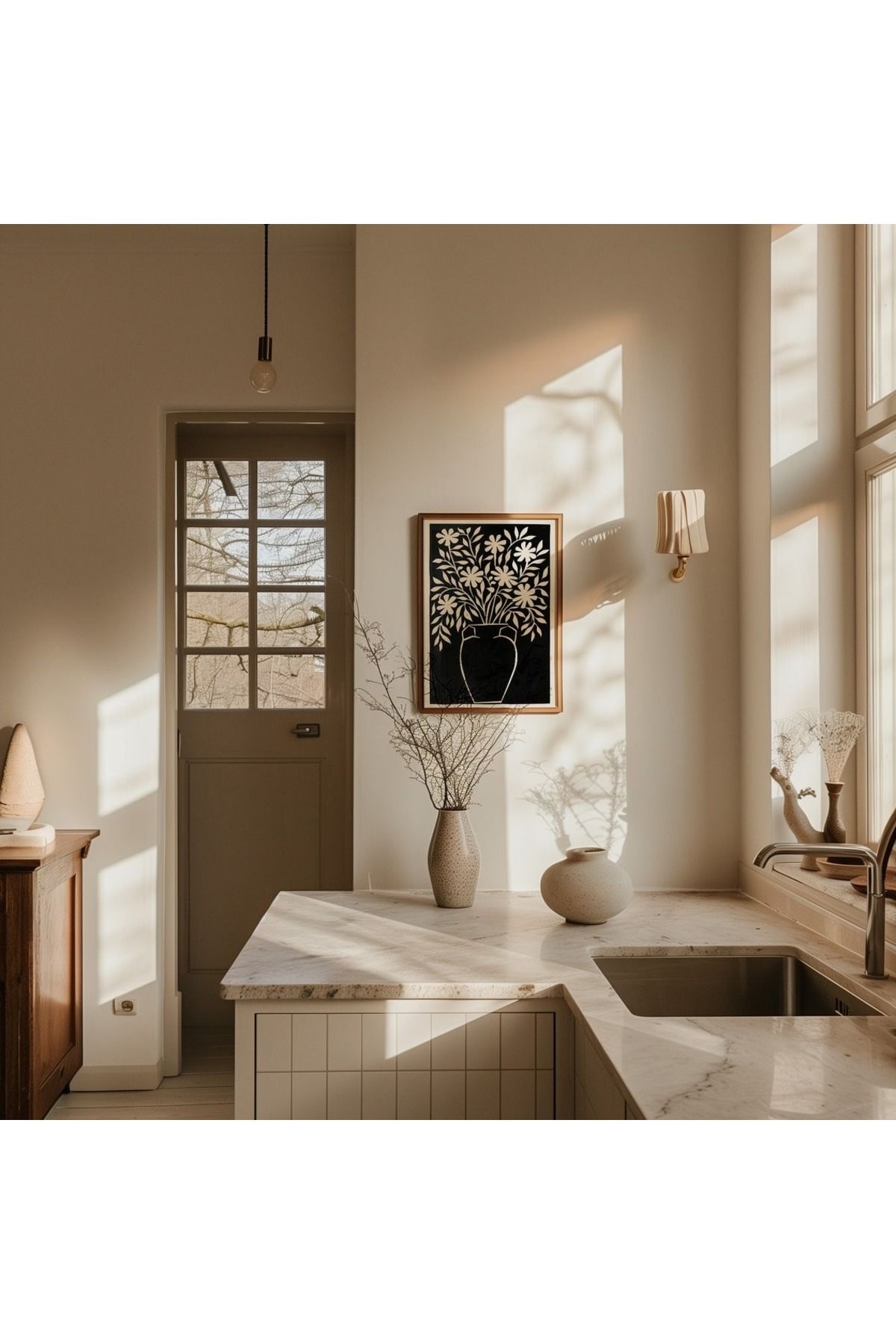 Dekorsiahome Tek Parça Ahşap Çerçeveli Oturma Odası Salon Mutfak Tablo TK0546