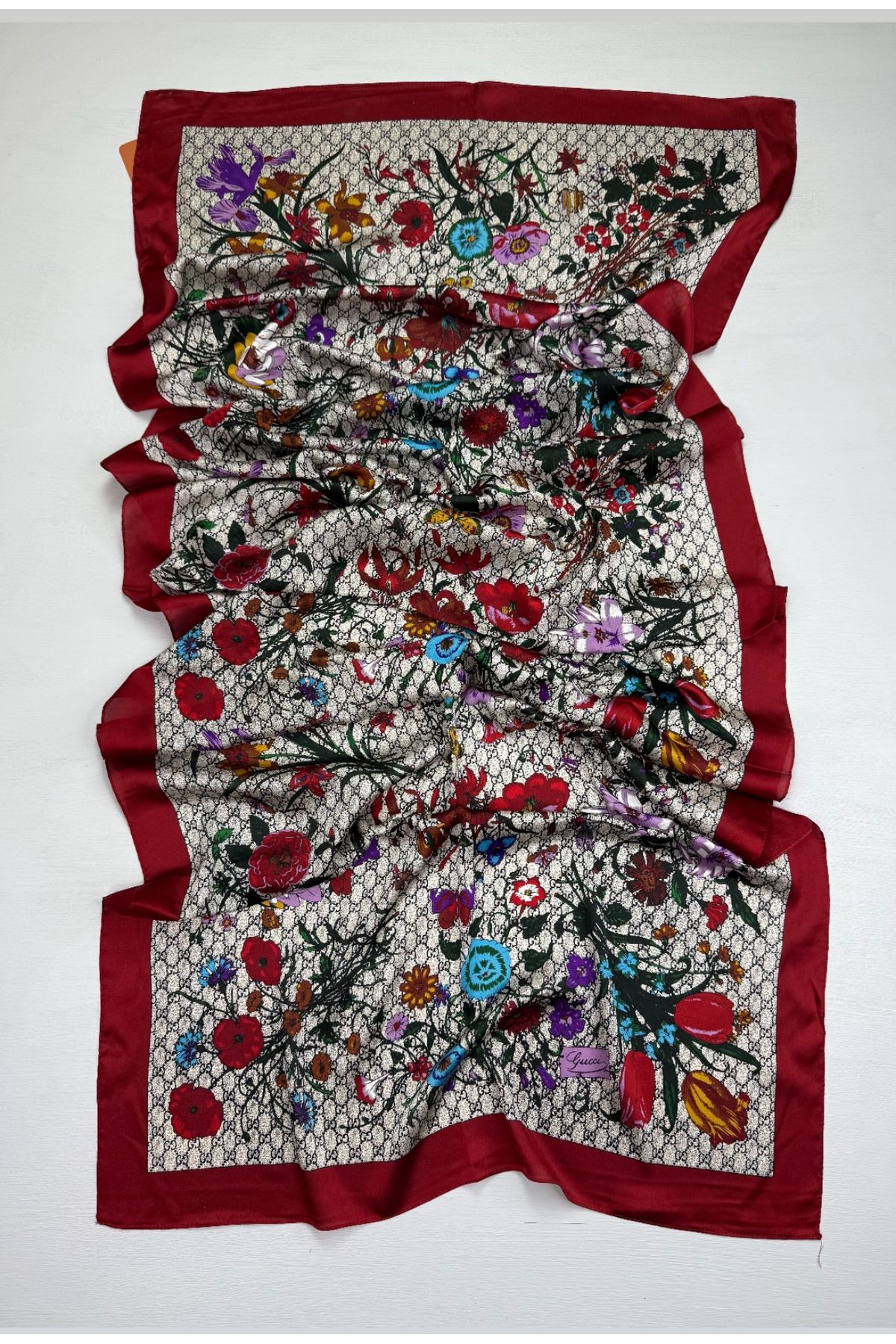 NurScarf Çiçek Desenli İthal Vual İpek Şal