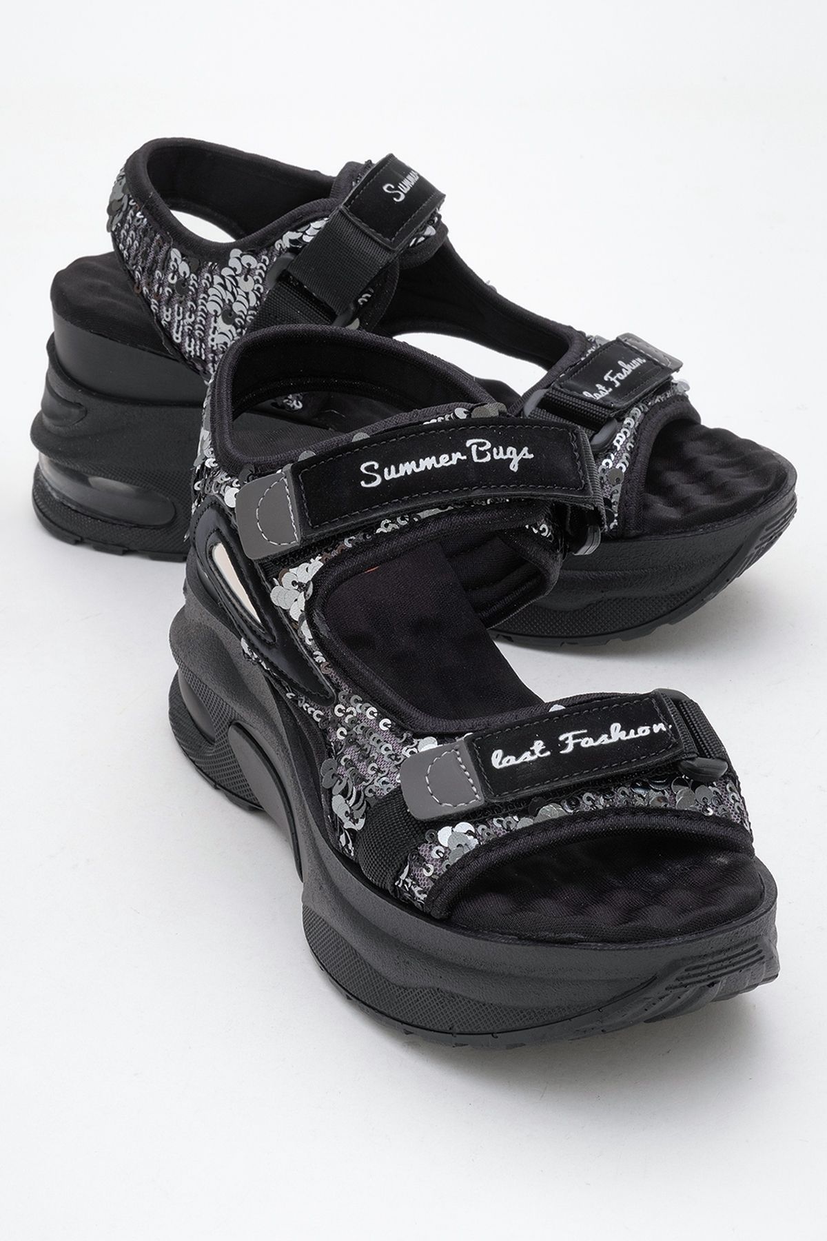 LuviShoes Sandale Sport Pentru Femei Arthur Cu Talpă Groasă Cu Bandă De Paiete Negru-gri Femeie - 36