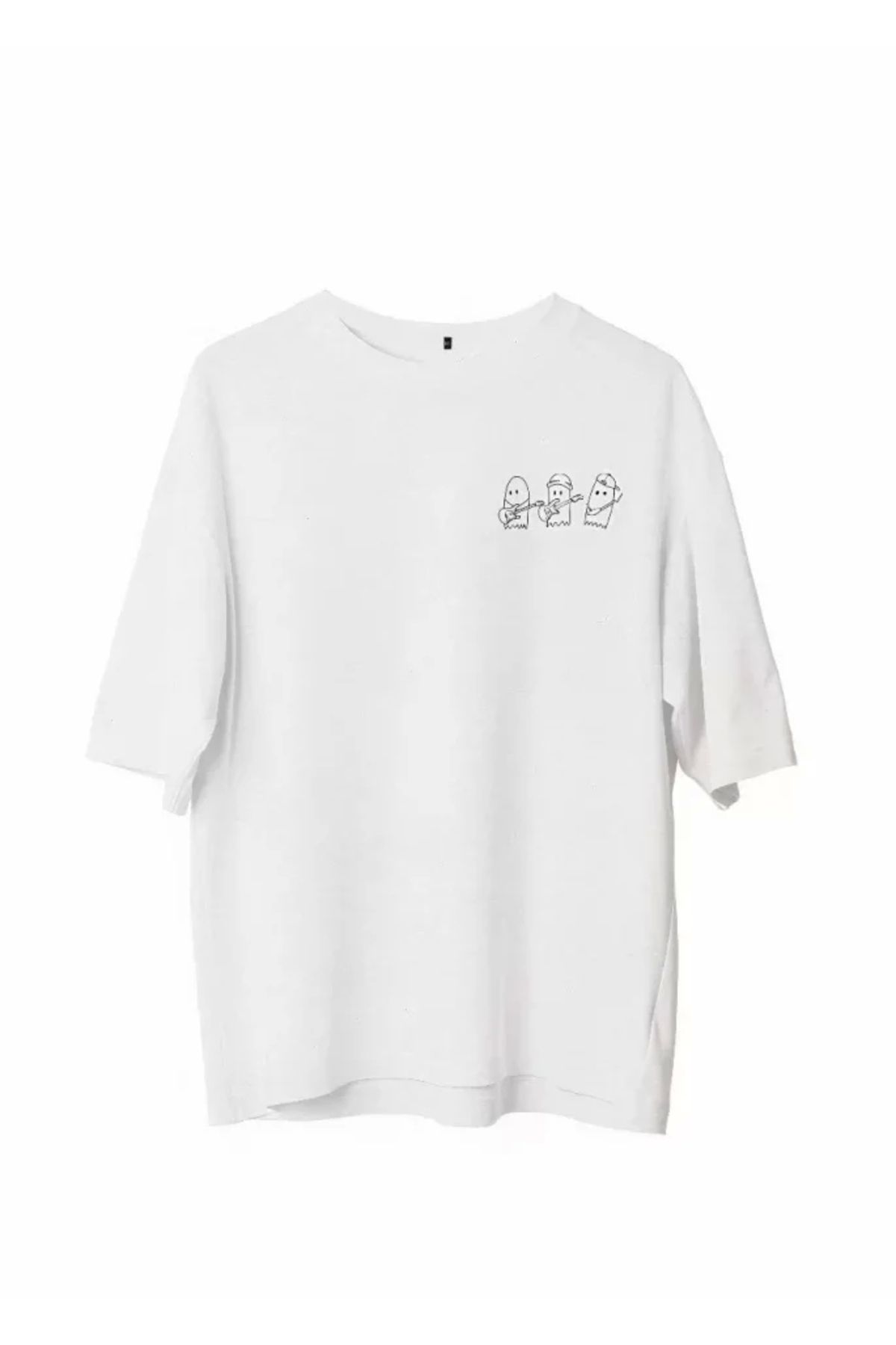 Silerra Unisex Bisiklet Yaka Baskılı Oversize T-Shirt - Beyaz
