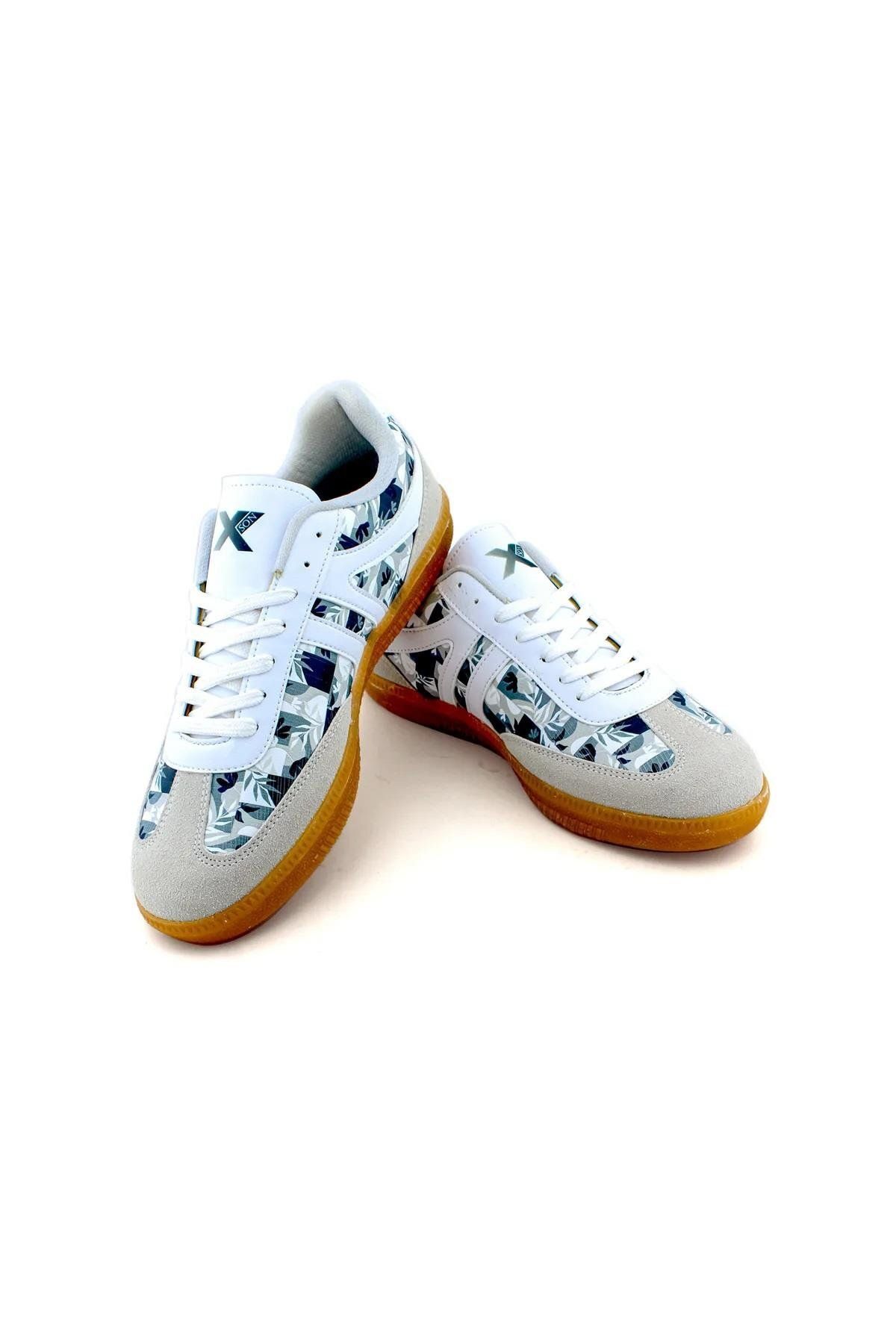 xson Dijital Baskı Kadın Haki-Çiçek Sneaker Ayakkabı