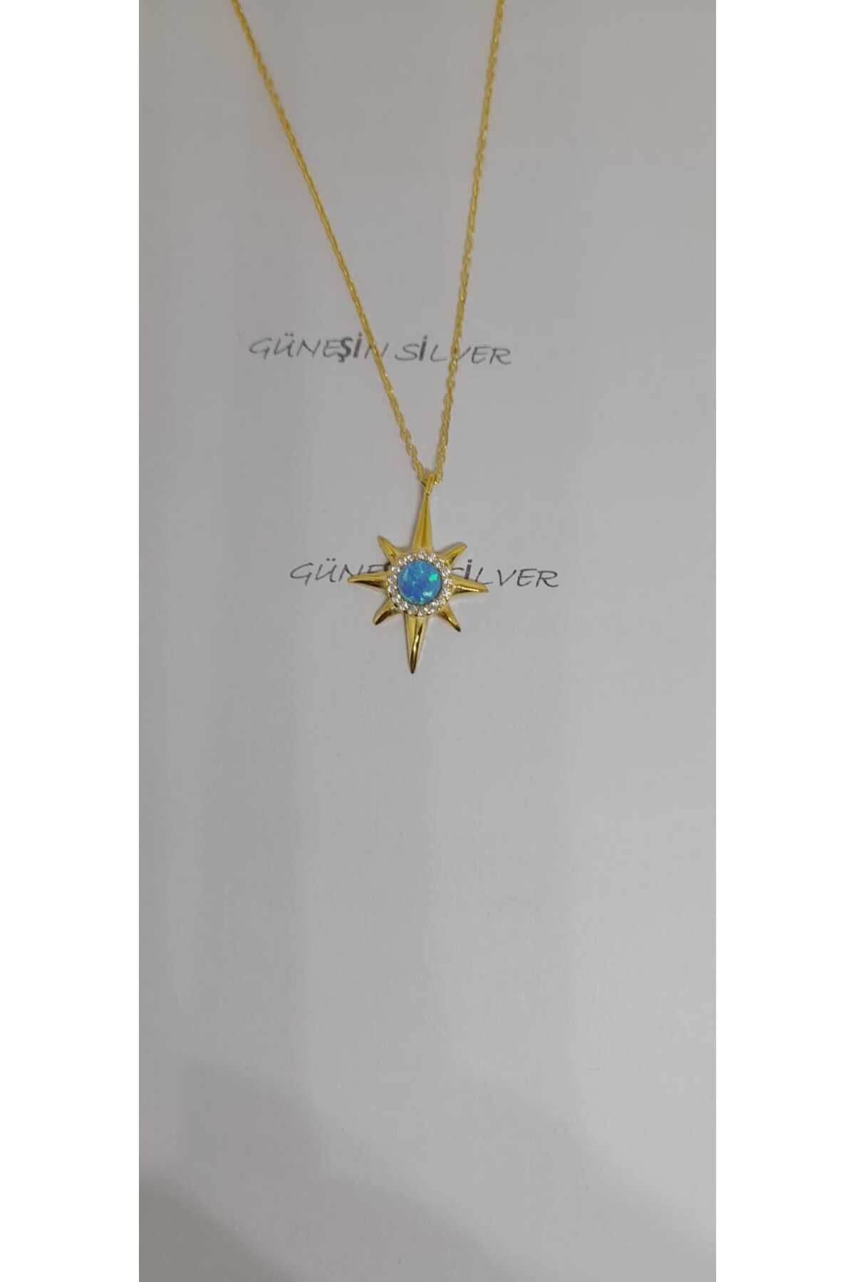 Güneşin Silver GÜMÜŞ OPAL VE ZİRKON TAŞLI KUTUP YILDIZI KOLYE