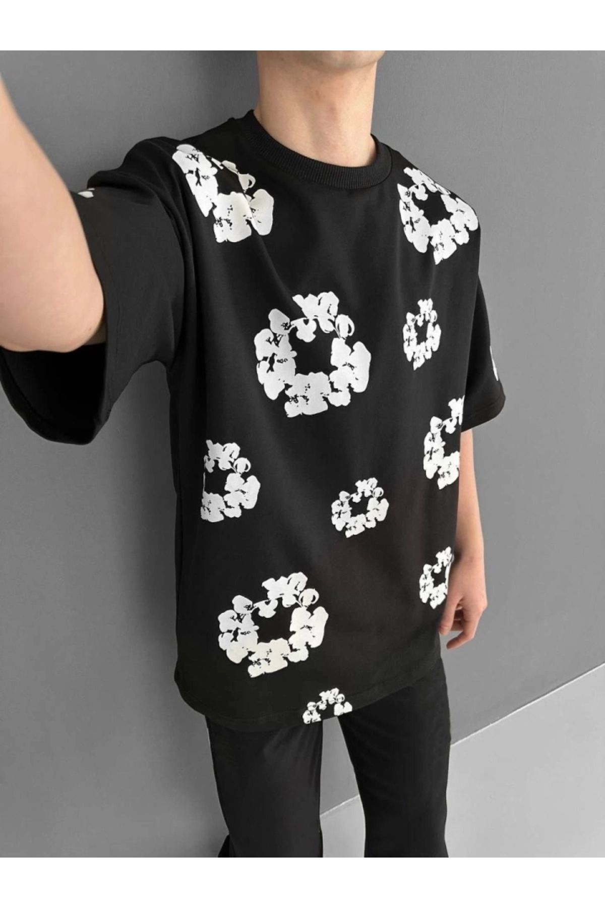 Silerra Ön Ve Arka Baskılı Oversize Bisiklet Yaka T-shirt- Siyah