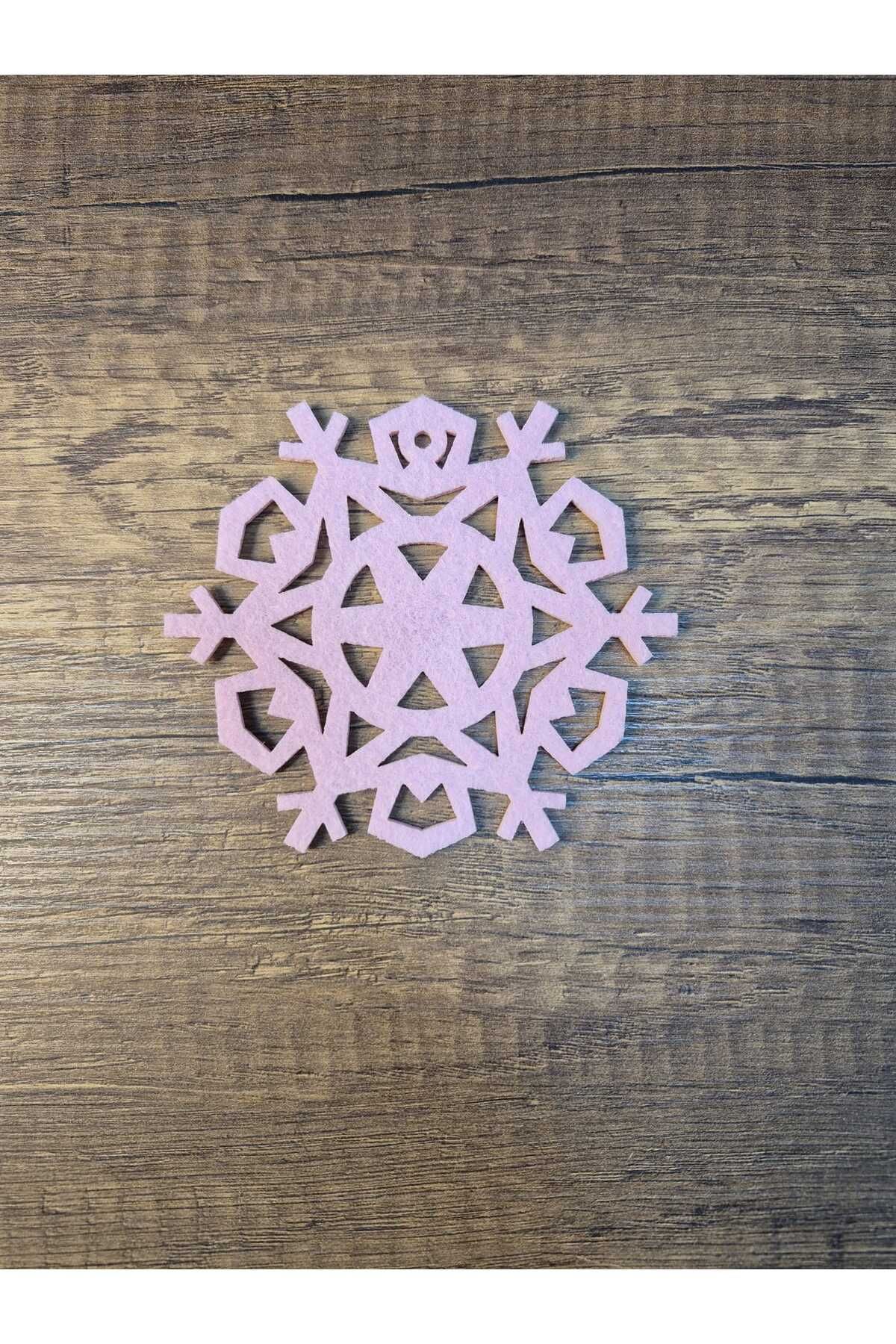 Grand Fine Art Keçe Bardak Altlığı 4lü Set Yuvarlak Pembe Kar Tanesi 10 cm Çap
