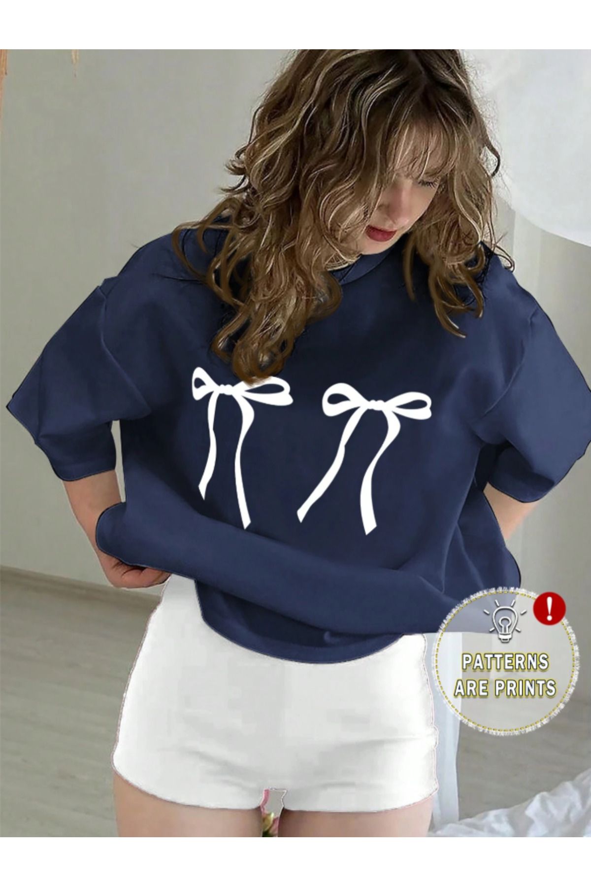 JAMPY Unisex Erkek/Kadın KURDELE Özel Baskılı Oversize Pamuklu T-Shirt Tişört