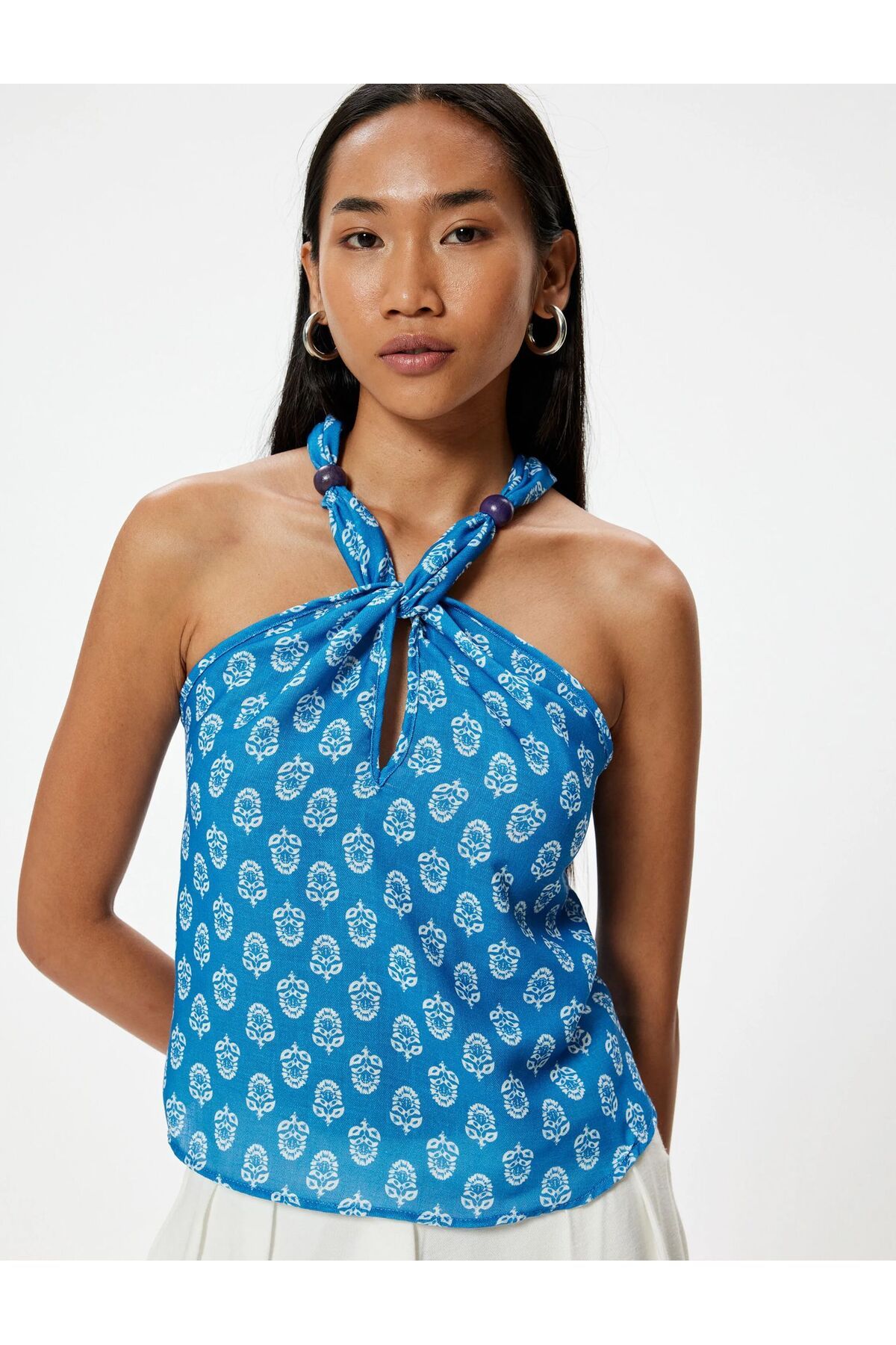 Ninti Boutique Halter yaka etnik desen bluz