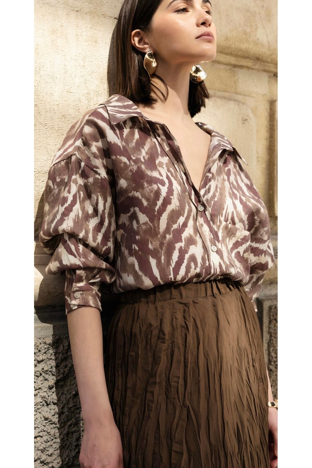 LİSAA BUTİK Desenli Oversize Standart Beden Gömlek