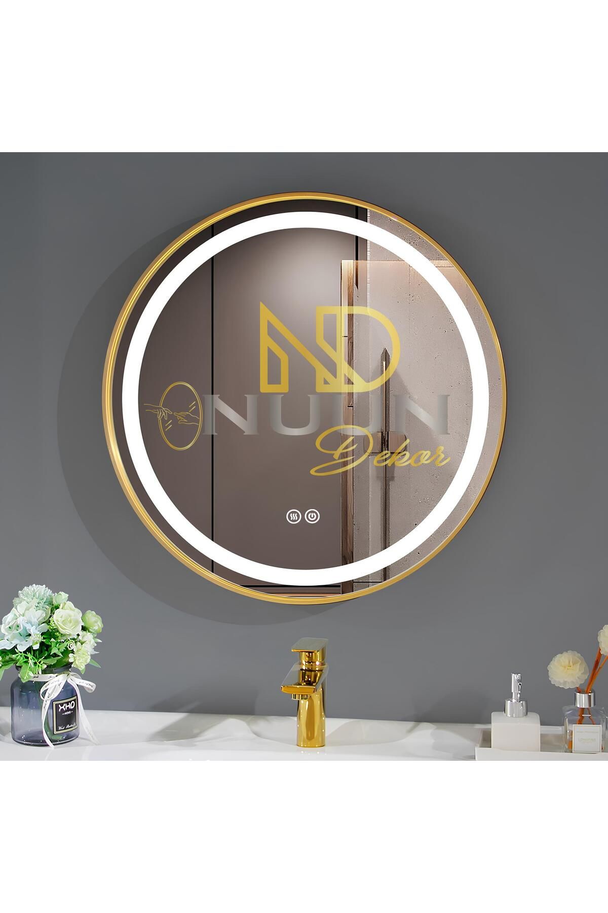 NUUN DEKOR 60cm - BEYAZ LED - PREMİUM Seri Alüminyum Çerçeveli Akıllı Ayna - Buğu Çözücülü (dimmer özellikli)