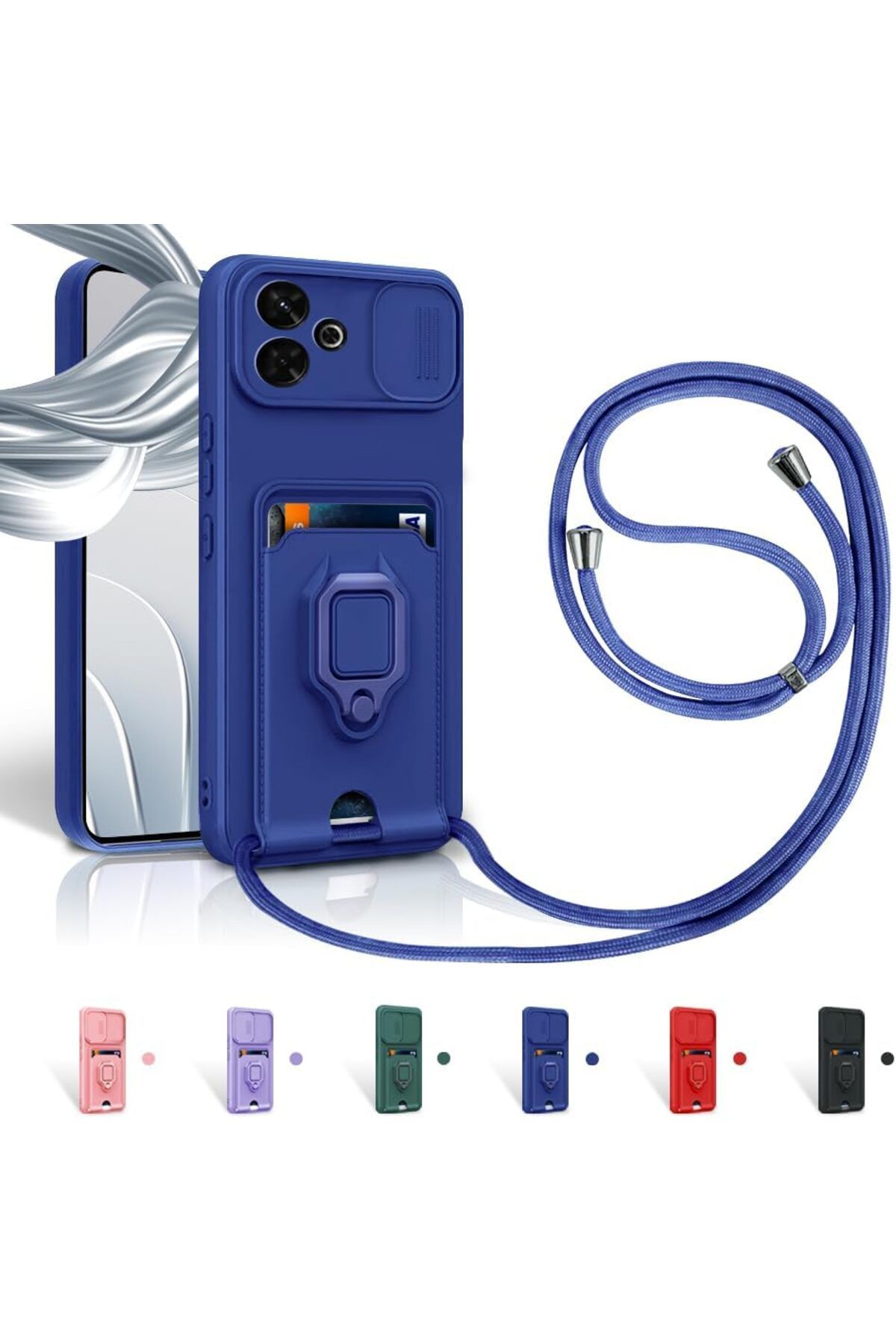 Rivor Xiaomi Redmi 13 Uyumlu Kılıf Kamera Koruma Ve Sürgülü Kartvizitli Kartlıklı Standlı Renkli Kapak