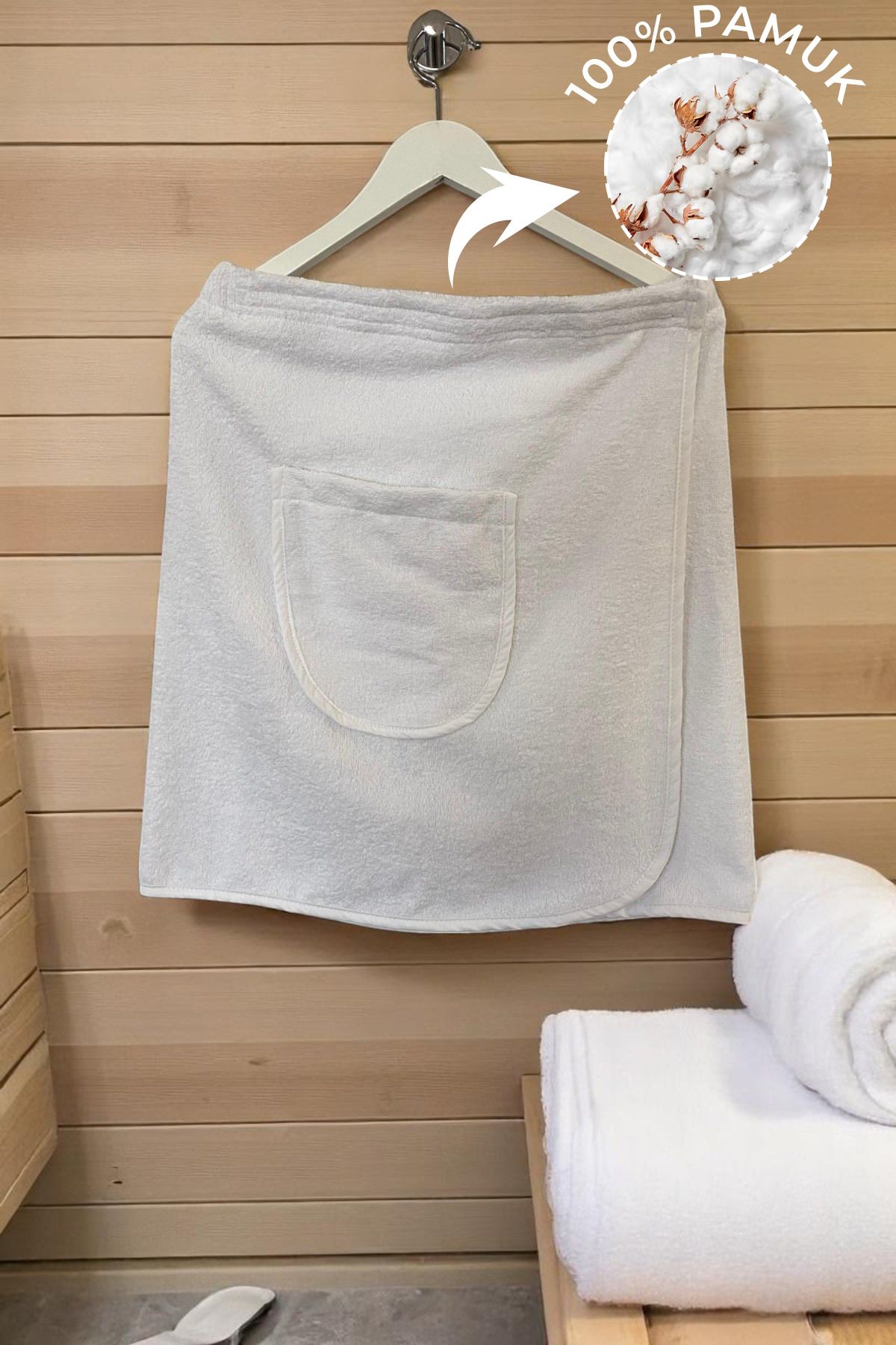 Anılsan %100 Pamuk Kısa Spa & Hamam İçin Sauna Etel Havlu+ Beyaz El Havlusu 50x90