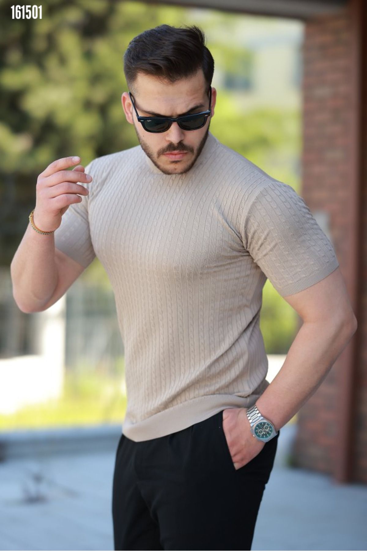 moda wanilia Erkek Bisiklet Yaka Örme Kumaş Kısa Kollu T-shirt