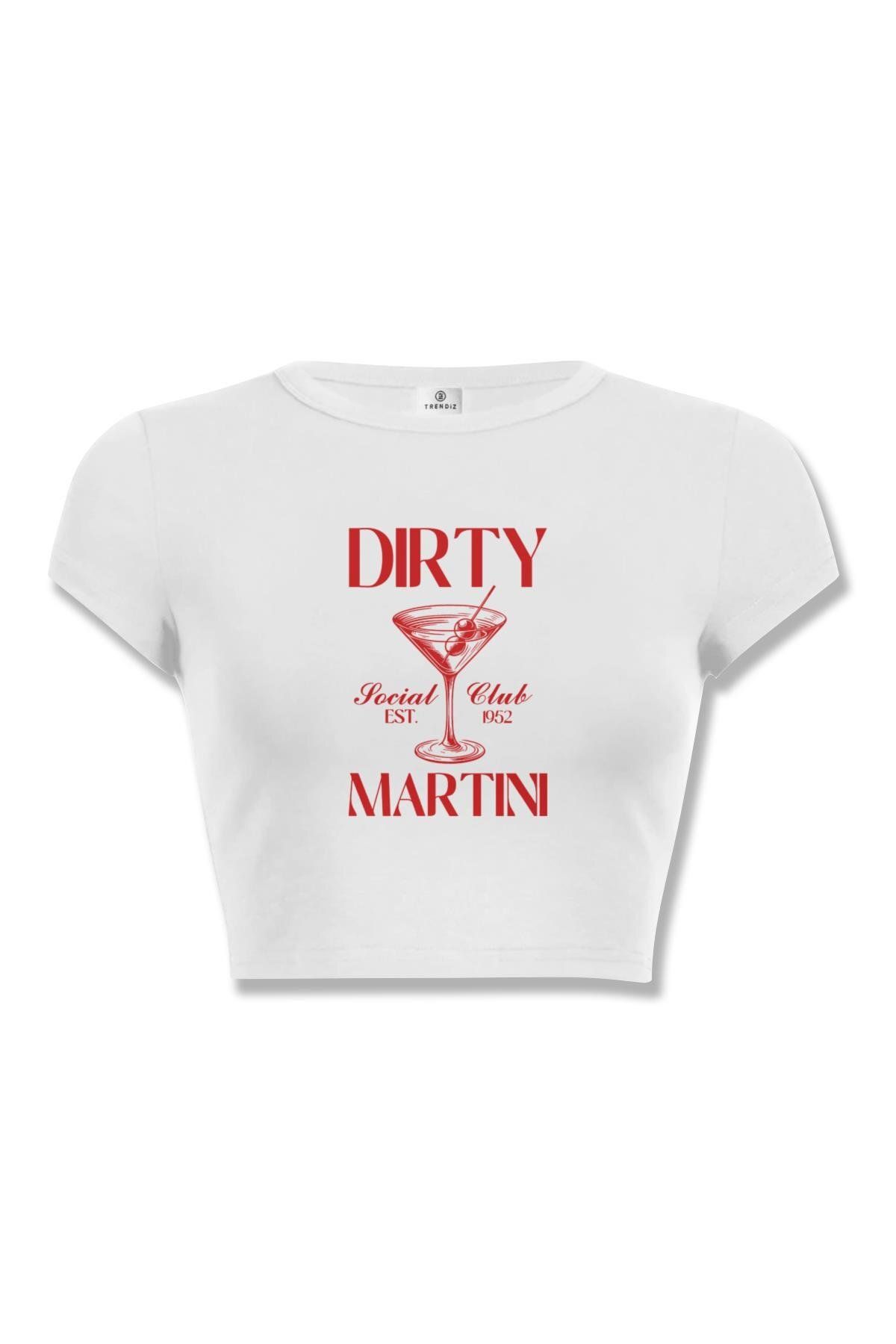 Trendiz Kadın 1952 Dirty Martini Social Club Crop Beyaz