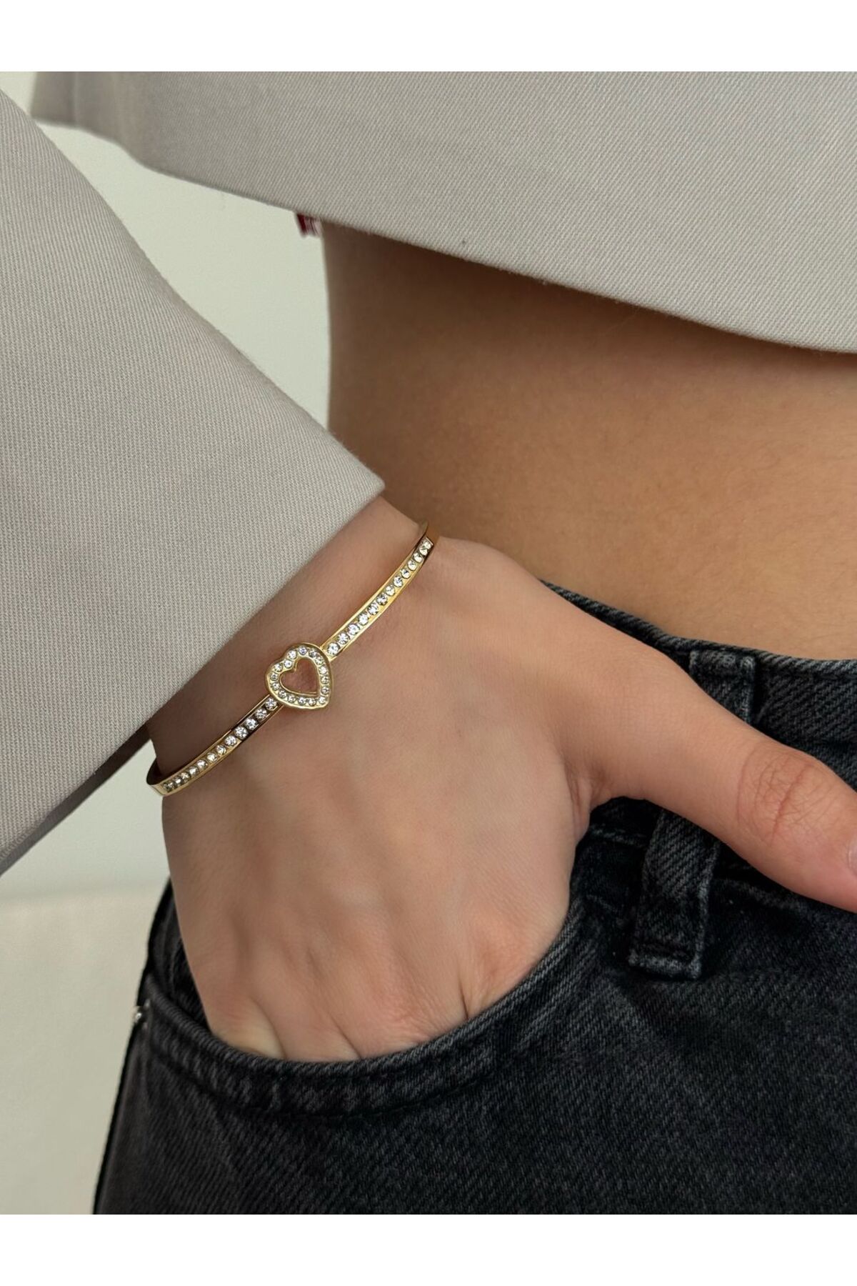 h&b design jewel Çelik Kalpli Kelepçe Bileklik