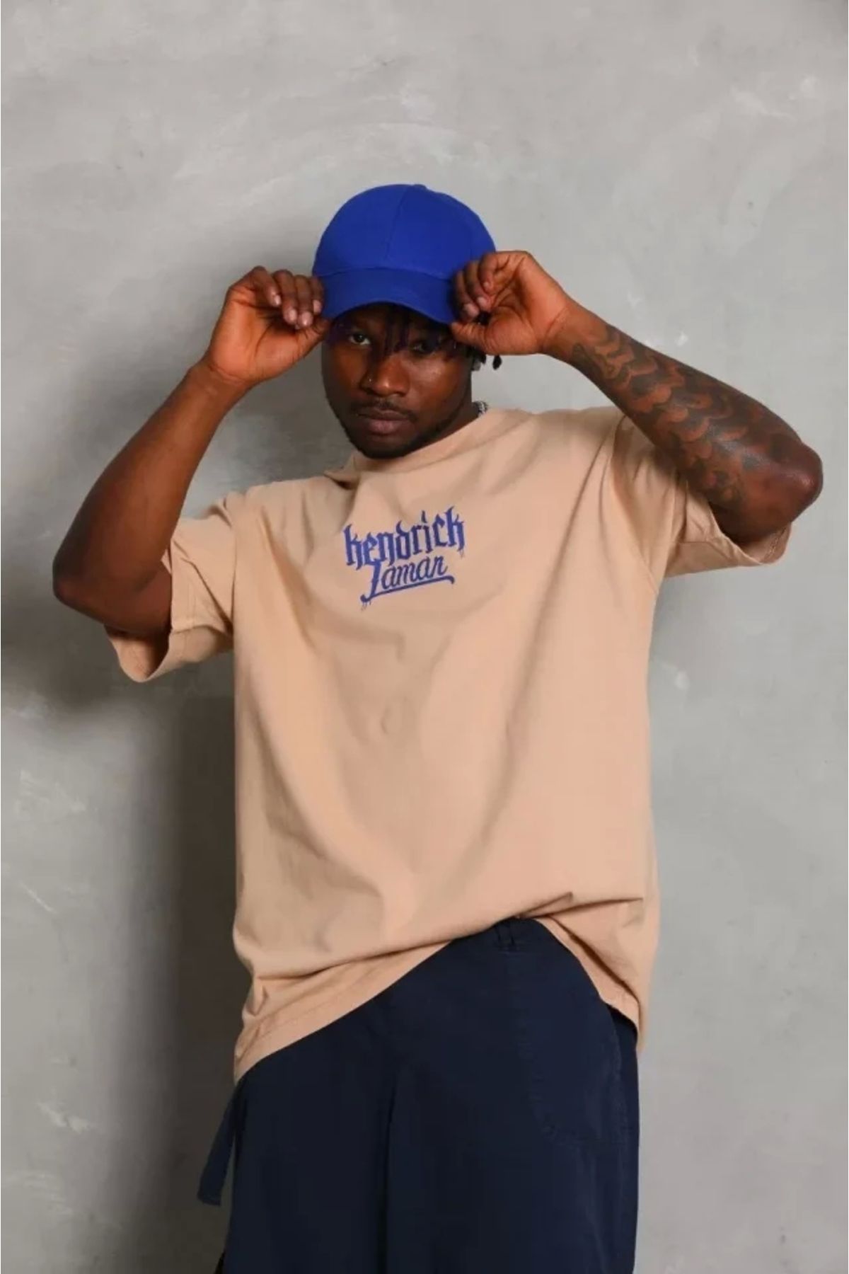 Silerra Unisex Oversize Baskılı Bisiklet Yaka T-Shirt - Bej