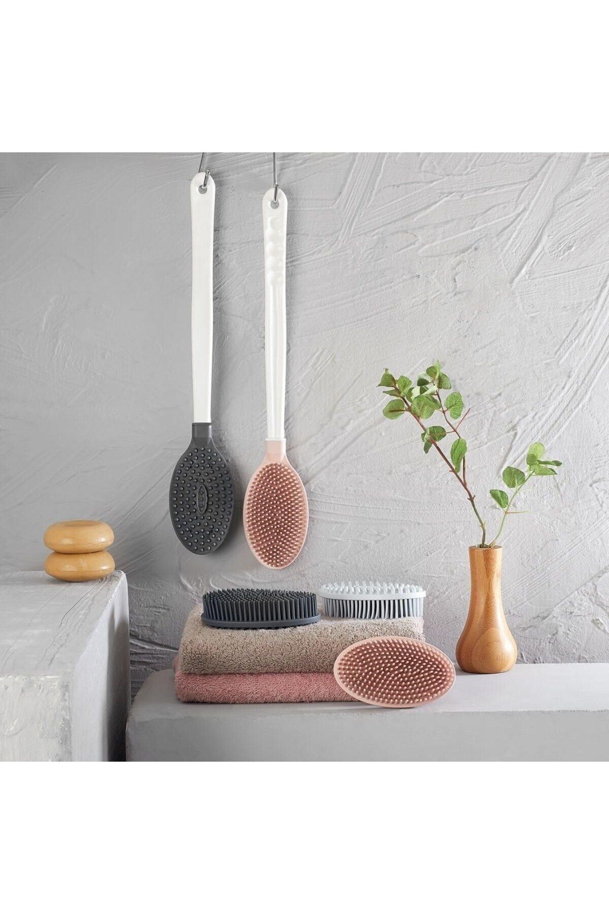 Modafiks Silikon Masajlı Uzun Saplı Vücut Masaj Fırçası Banyo Sırt Kesesi Saplı Yumuşak Fırça