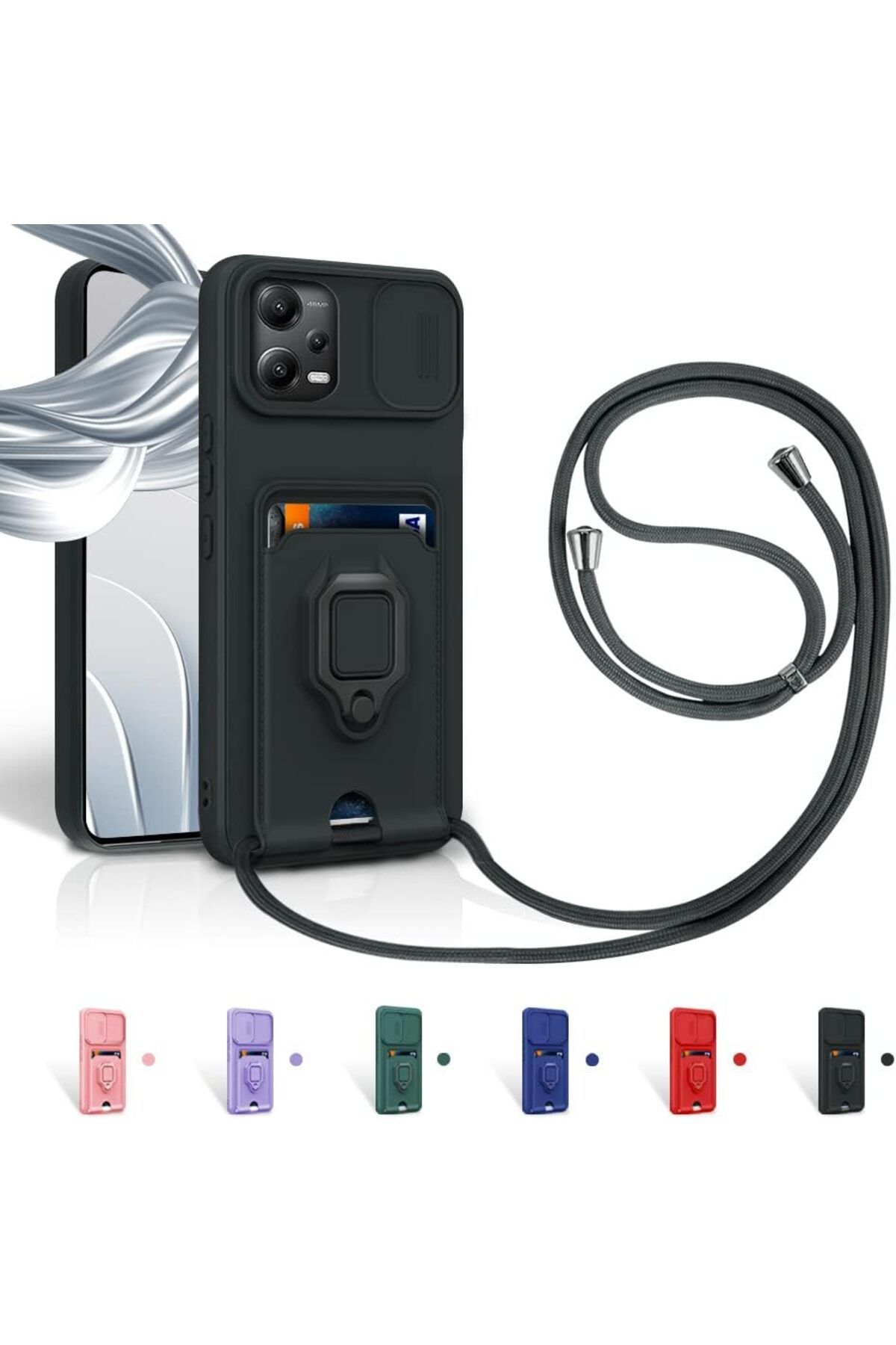 Rivor Xiaomi Redmi Note 12 5G & Poco X5 5G Kılıf Kamera Koruma Sürgülü Kartvizitli Kartlıklı Standlı Kapak