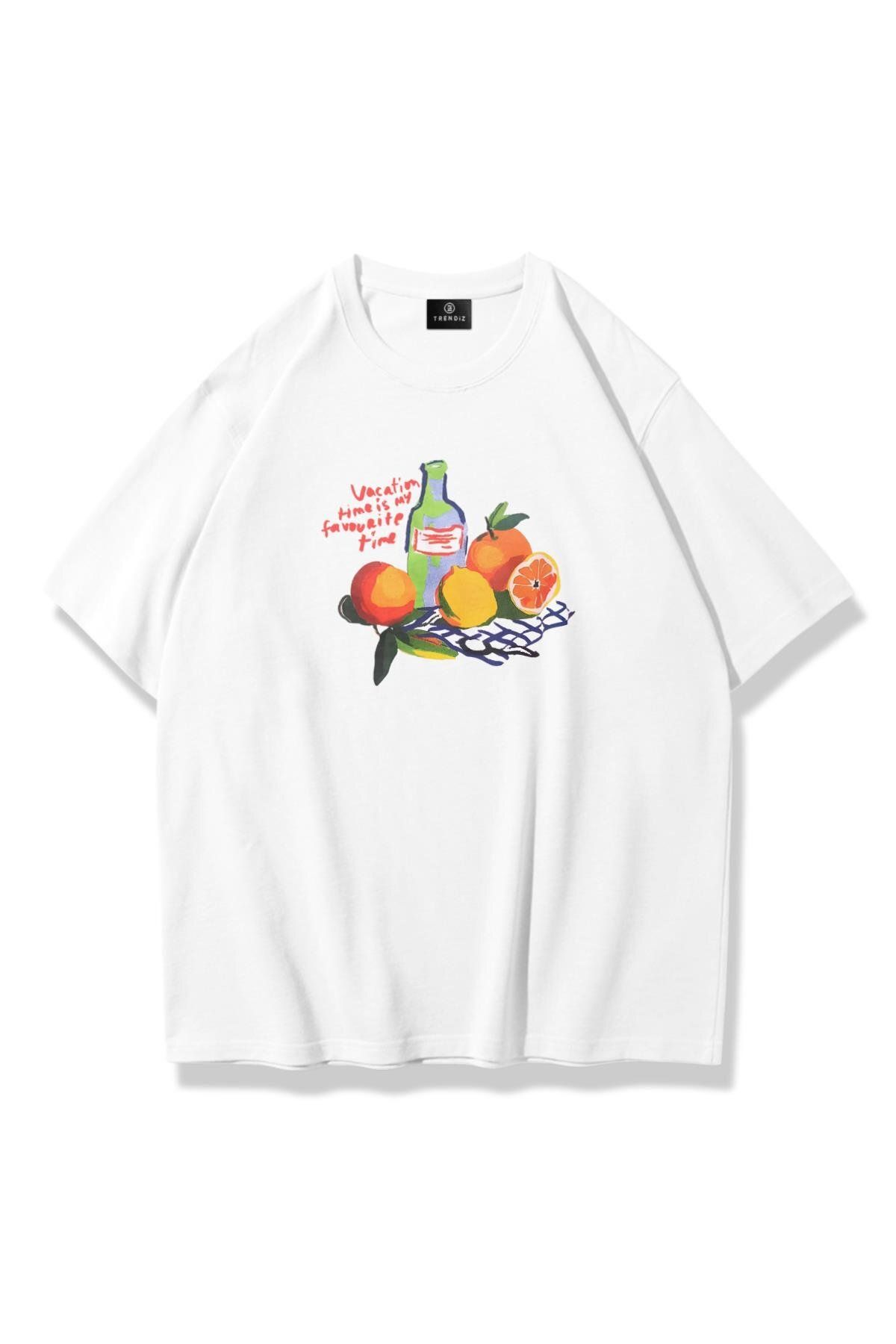 Trendiz Kadın Vacation Time Tshirt Beyaz