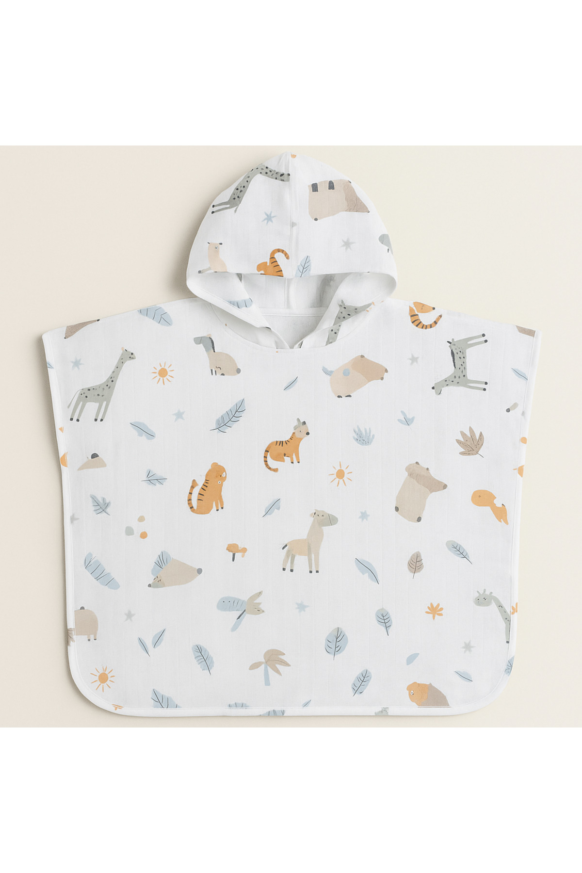 minial Organik Pamuk Müslin Kapşonlu Panço Plaj Deniz Banyo Çocuk Bebek Panço fotoğrafı 2 (önizleme)