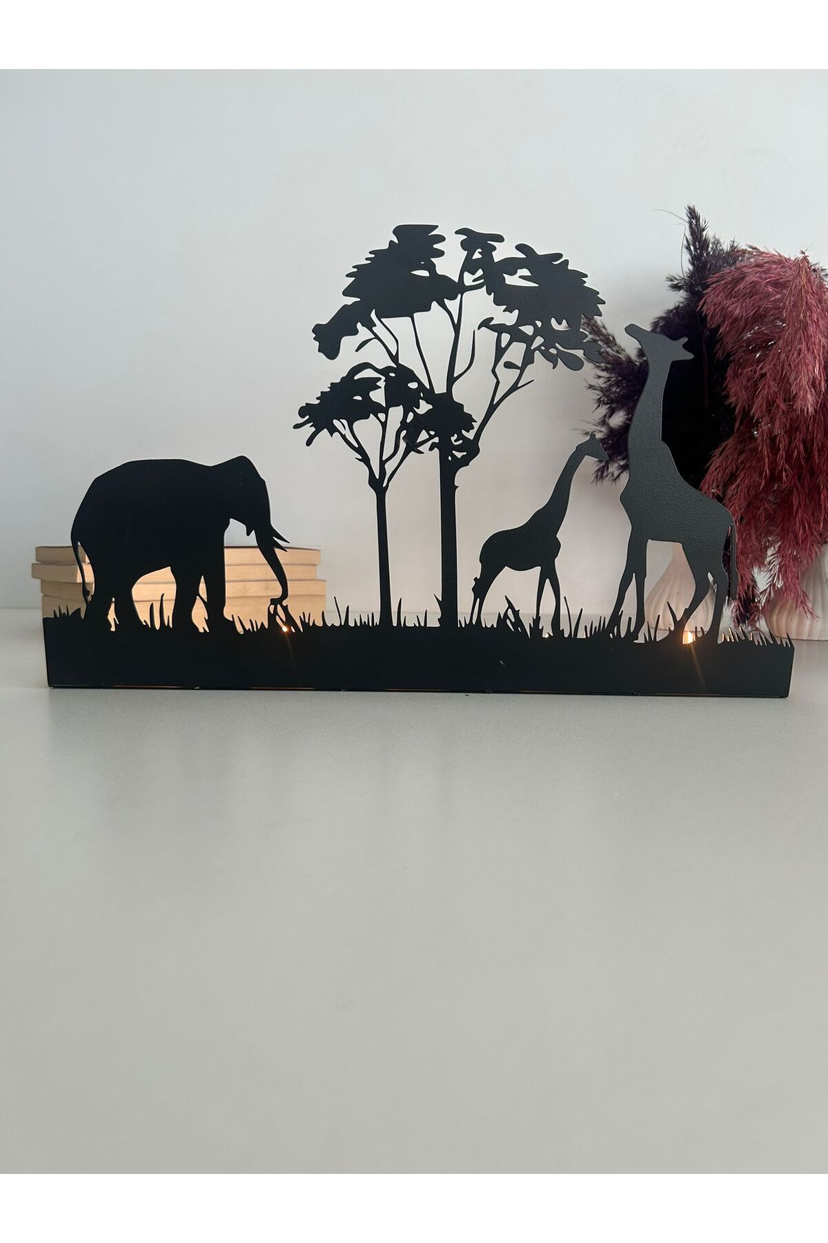 Alamer Decor Fil ve Zürafa Temalı Beşli Metal Mumluk