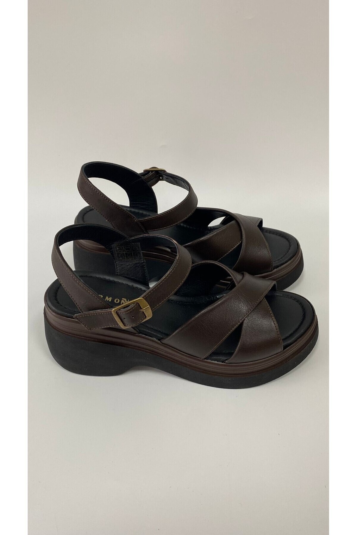 Hermones-Mira Genuine Leather Wedge Heel Brown Women's Sandals – Ankle Strap 6