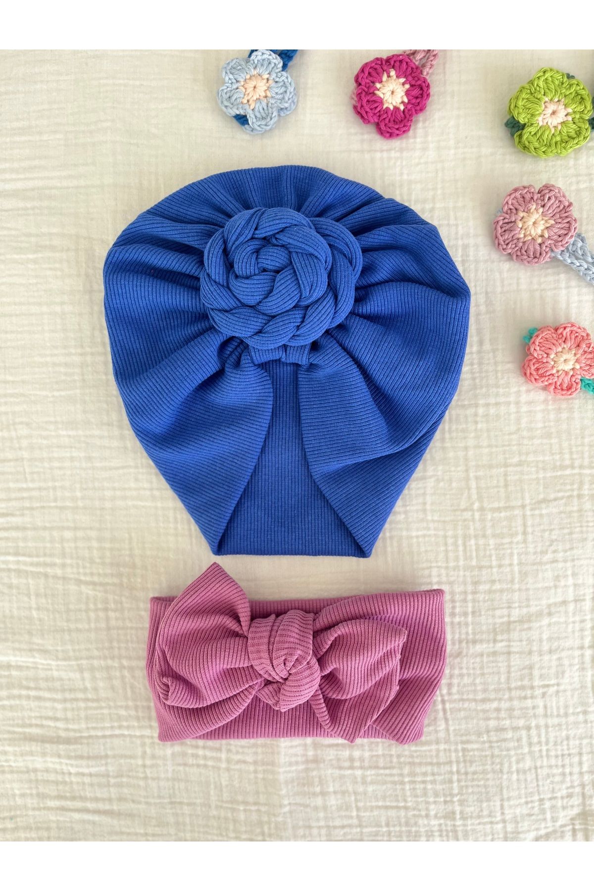 BurculuDükkan Kız Bebek Bone Bandana 2’li Set Hediyelik Set