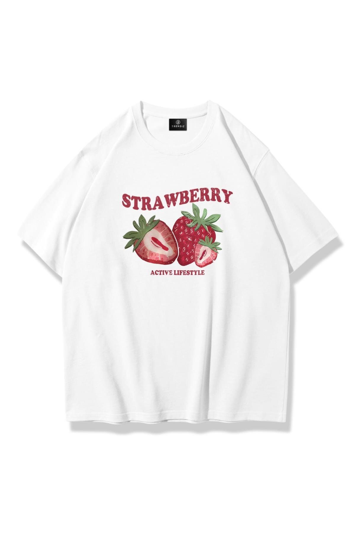 Trendiz Kadın Strawberry Active Lifestyle Tshirt Beyaz