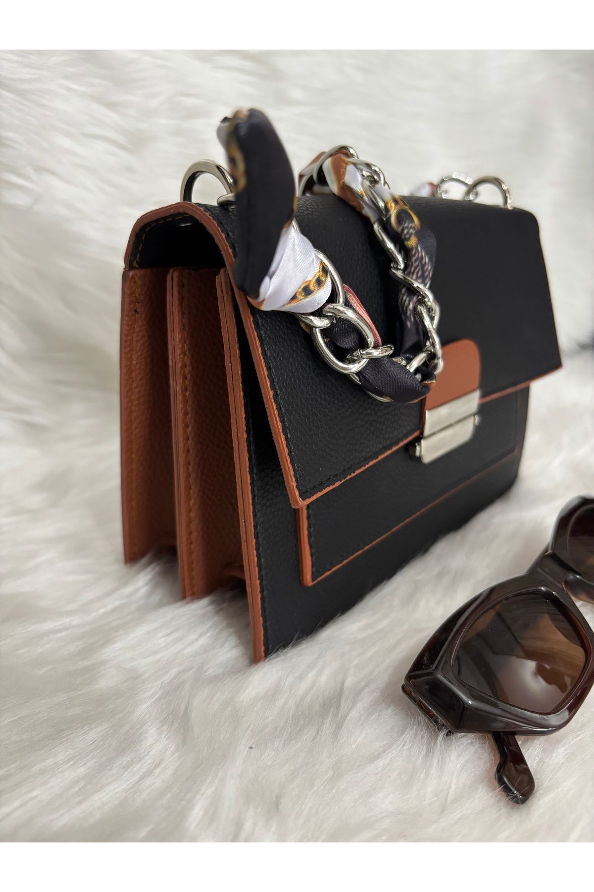 strabellaclothes Fular detaylı zincir askılı el ve kol çantası