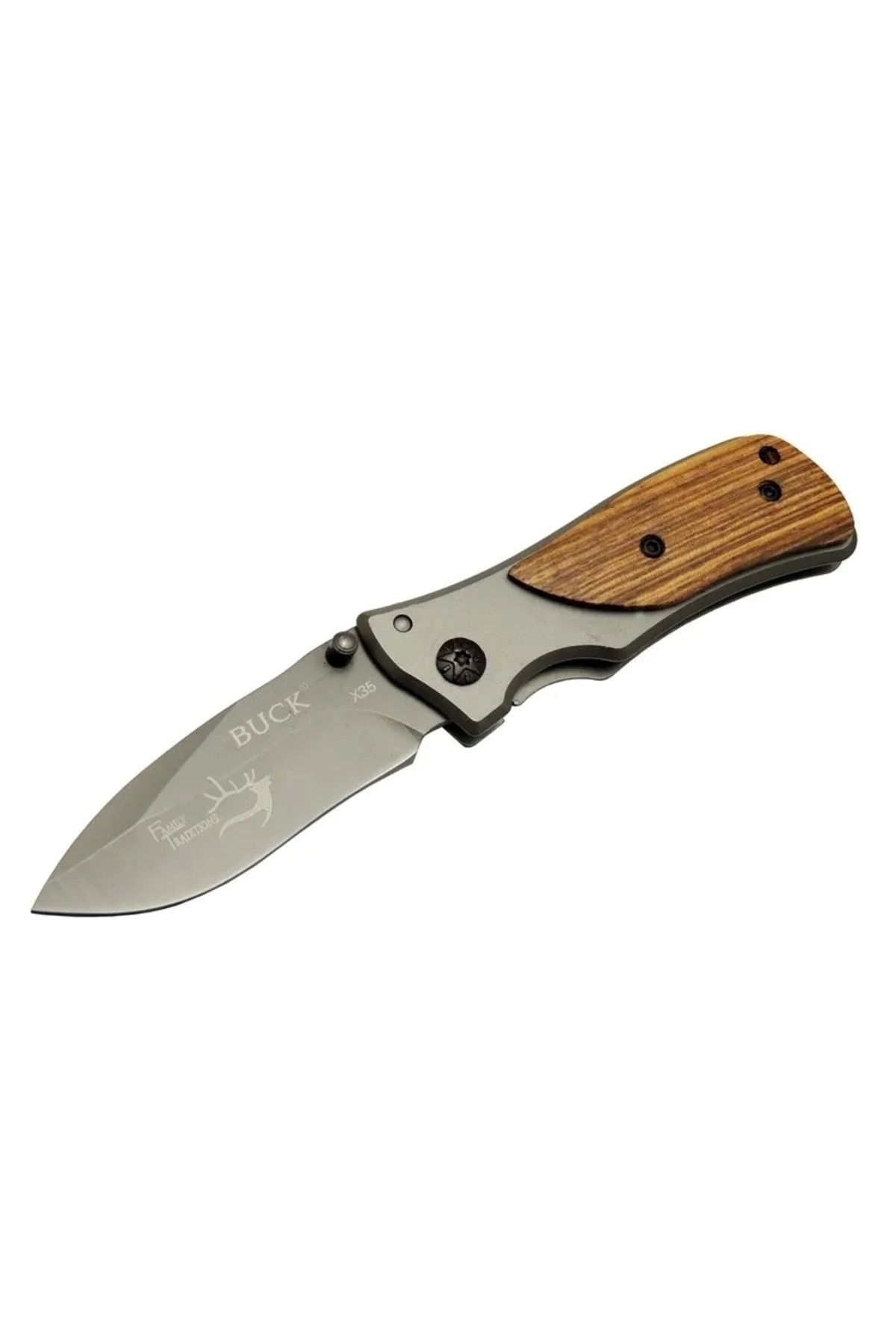 ShopNova X35 Kahverengi Kamp Çakı 15cm- Manuel, Kemerlikli, Ahşap Sap