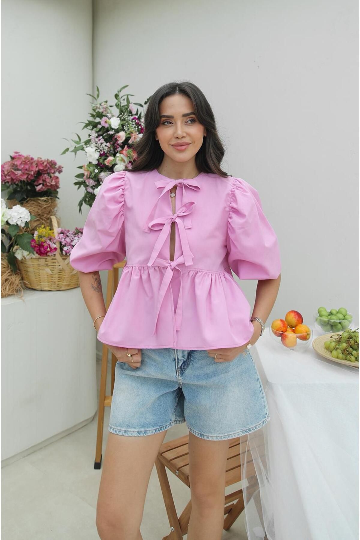 Havoş Pembe Torres Bağlamalı Bluz