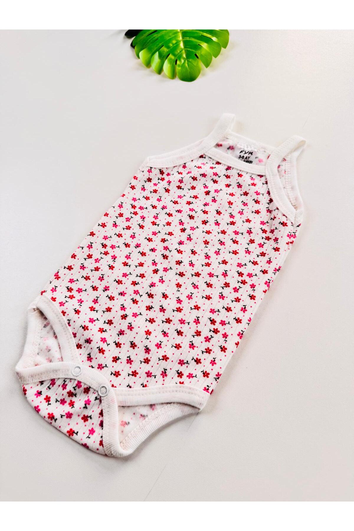 EFU BABY Çiçek Desenli Fitilli İp Askılı Kız Bebek Atlet Body fotoğrafı 5 (önizleme)