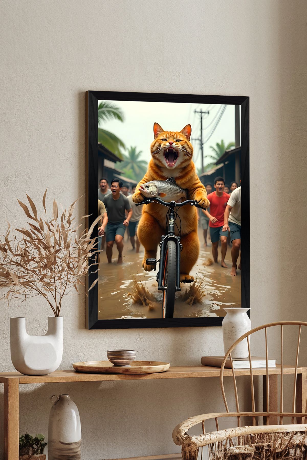 Artavessa Tek Parça Siyah Çerçeve Görünümlü Kedi Baskılı MDF 48x33 cm Tablo - Model 6