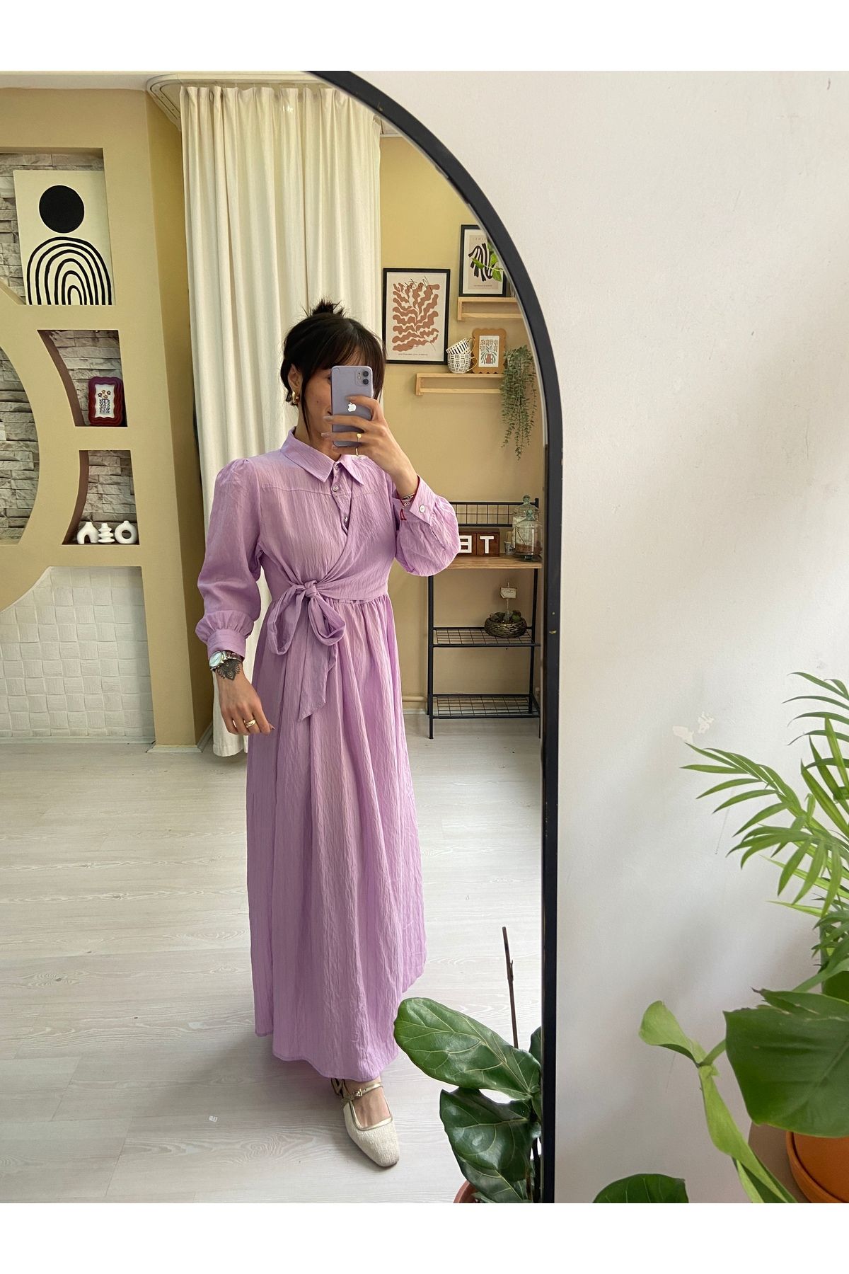 Sinemsi Butik BELİ BAĞLAMA DETAYLI UZUN ELBİSE