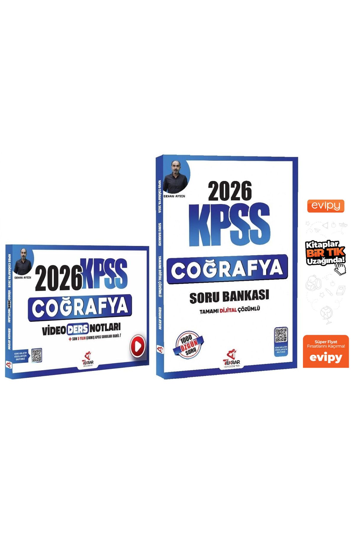 Tekrar Akademi Yayınları 2026 KPSS Coğrafya Video Ders Notları + Soru Bankası 2 Kitap - Erhan Aydın Ayraç Hediyeli