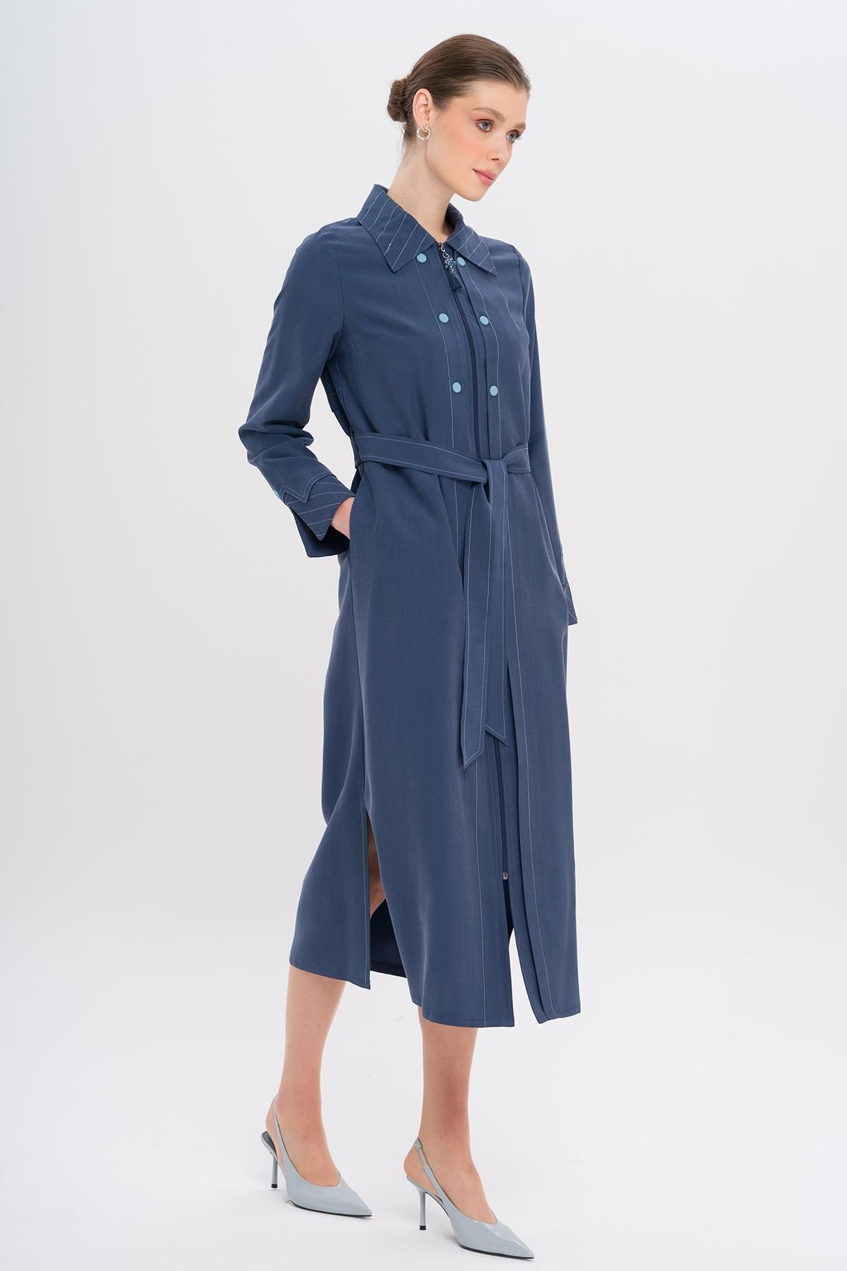 Olcay-Unlined Modal Cap with Zipper Closure and Stitching Detail Indigo 6721 5