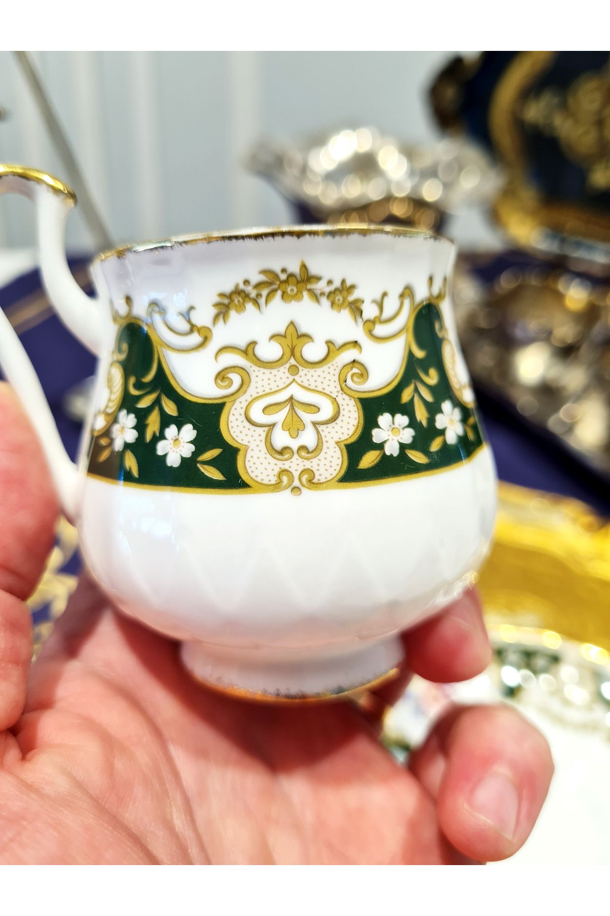 EL YAPIMI Royal Sandy Koleksiyonluk Romantik Çiçekli Altın Yaldızlı Duble Kahve Fincanı Takımı (120ml)