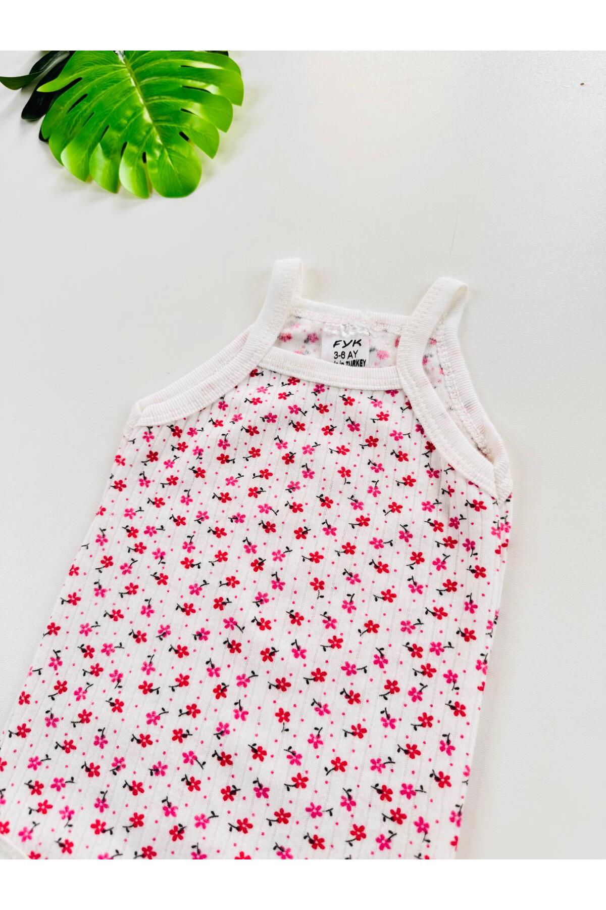 EFU BABY Çiçek Desenli Fitilli İp Askılı Kız Bebek Atlet Body fotoğrafı 3 (önizleme)