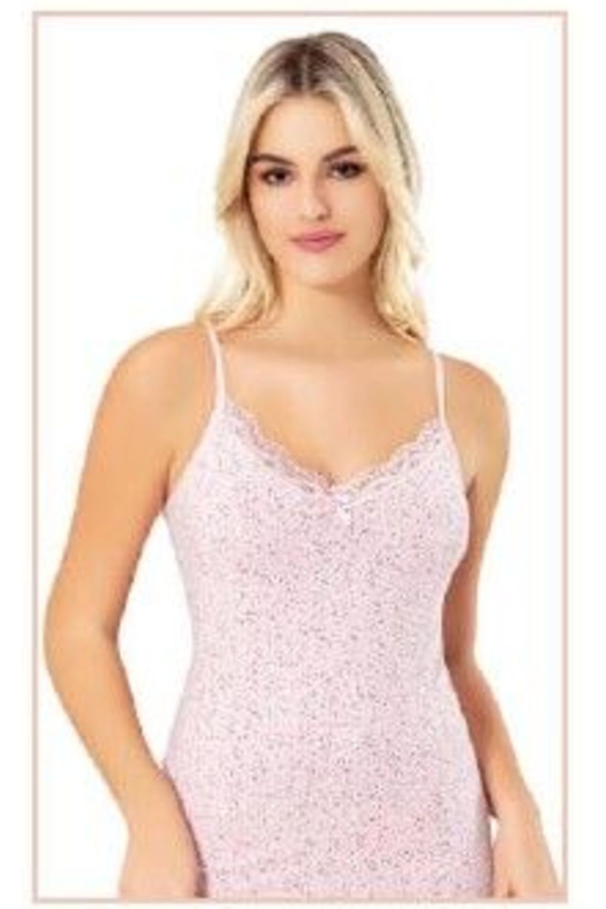 Cansoy Kadın İp Askılı Desenli Pembe Atlet 6134