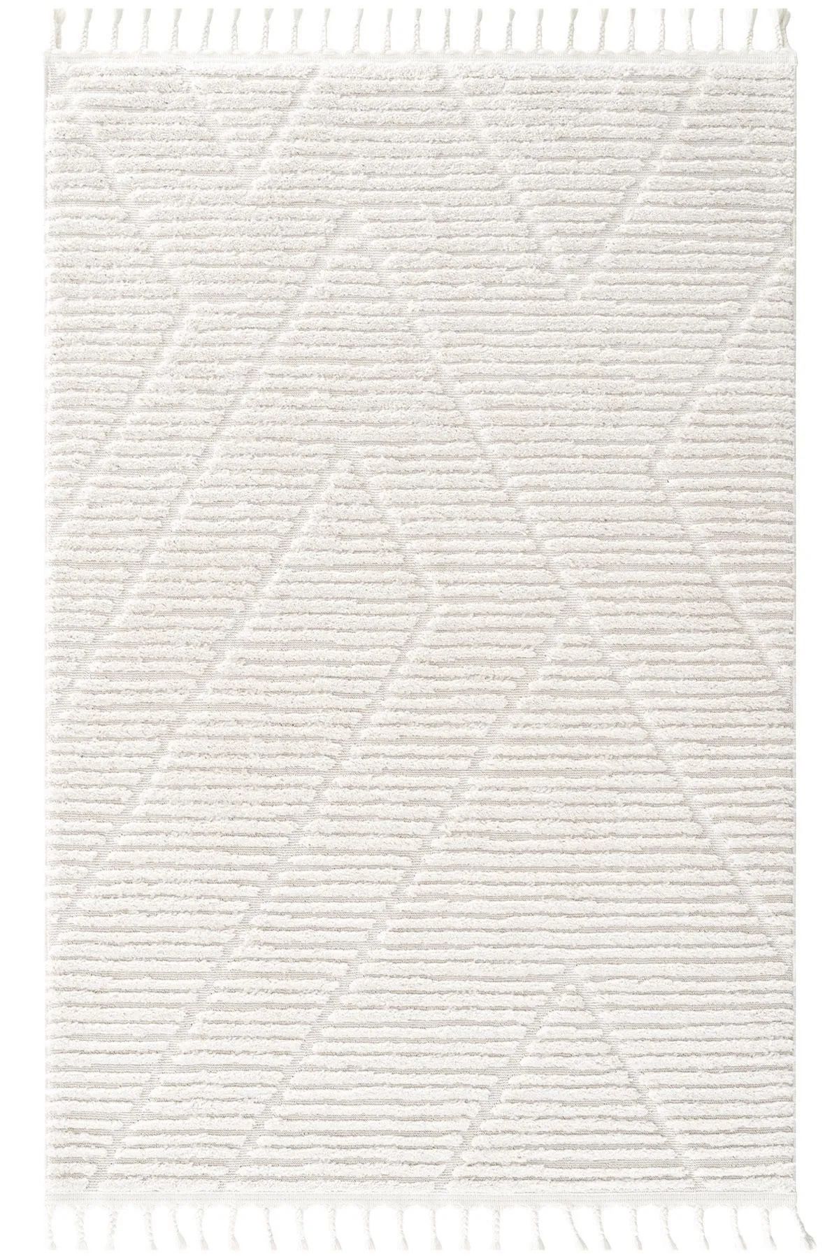 Halımax Eko Halı Terazzo TRZ 08 White Hav Toz Vermez Yumuşak Parlak Tuşeli Kabartmalı Halı Yolluk