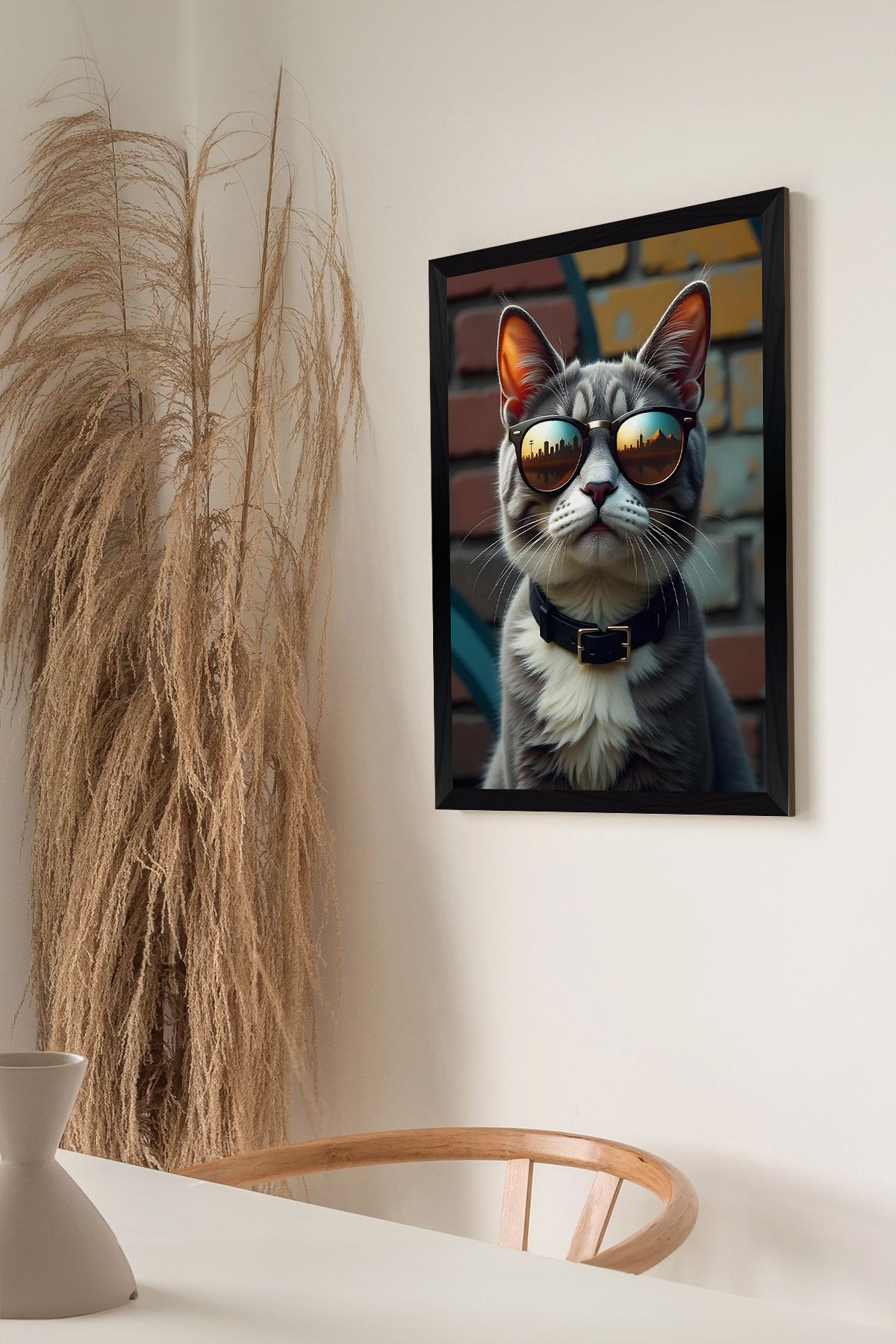 Artavessa Tek Parça Siyah Çerçeve Görünümlü Kedi Baskılı MDF 48x33 cm Tablo - Model 29